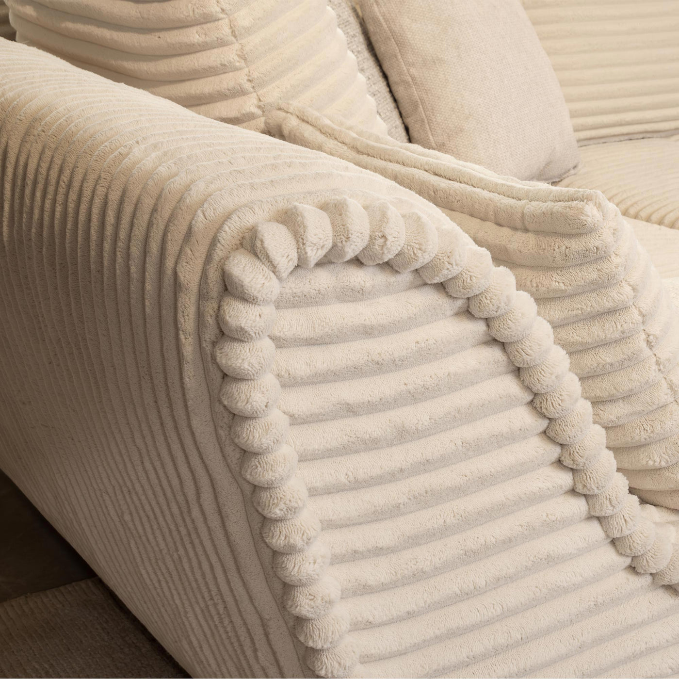 SEYNA Canapé d’angle convertible avec coffre en velours côtelé beige - Angle gauche - Canapé d'angle convertible - Mobilier Deco