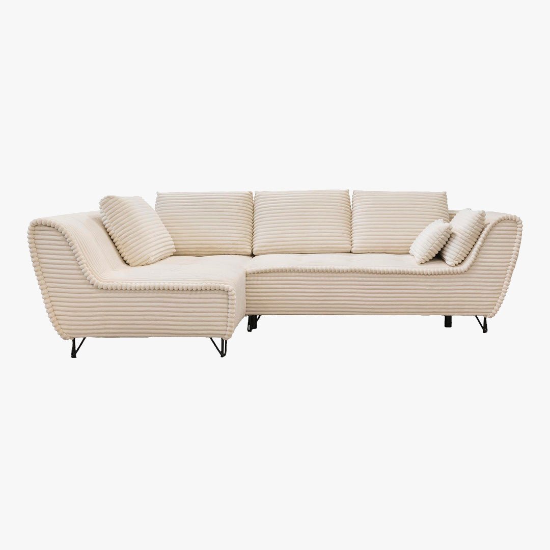 SEYNA Canapé d’angle convertible avec coffre en velours côtelé beige - Angle gauche - Canapé d'angle convertible - Mobilier Deco