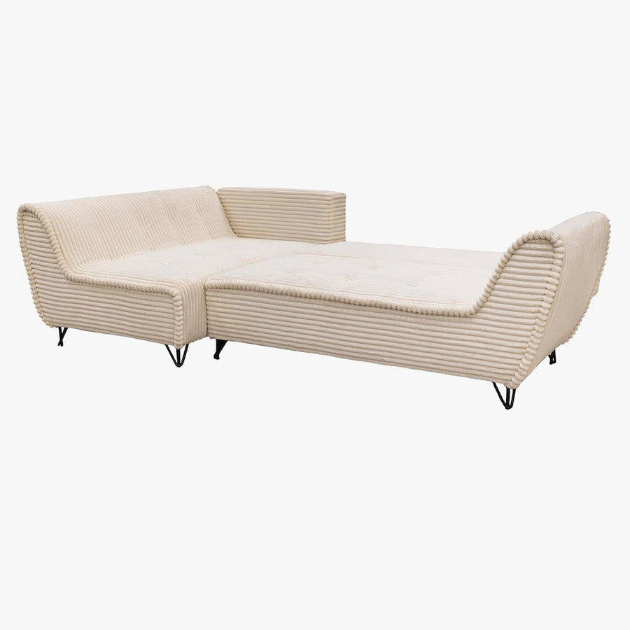 SEYNA Canapé d’angle convertible avec coffre en velours côtelé beige - Angle gauche — aperçu vidéo