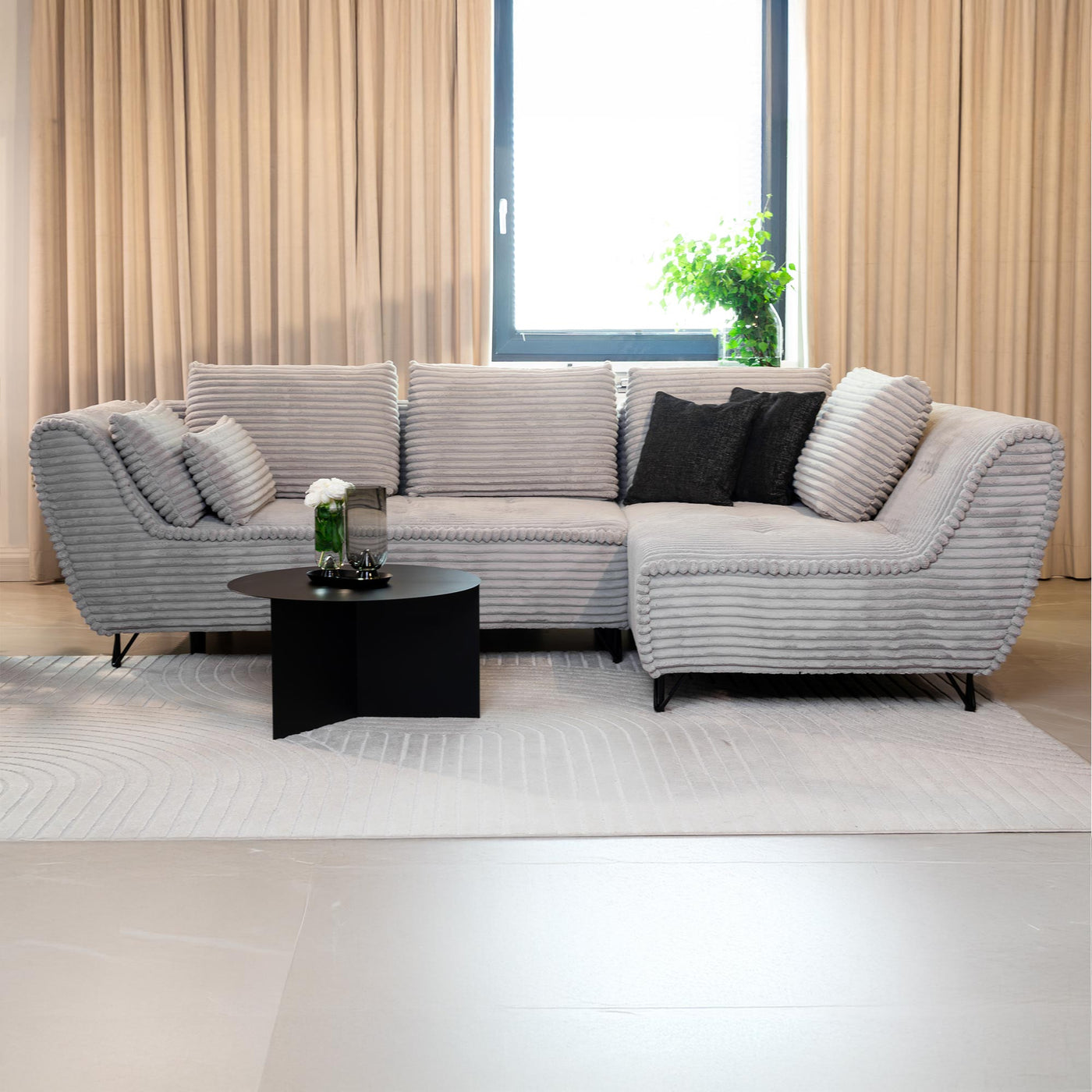 SEYNA Canapé d’angle convertible avec coffre en velours côtelé gris- Angle droit - Canapé d'angle convertible - Mobilier Deco