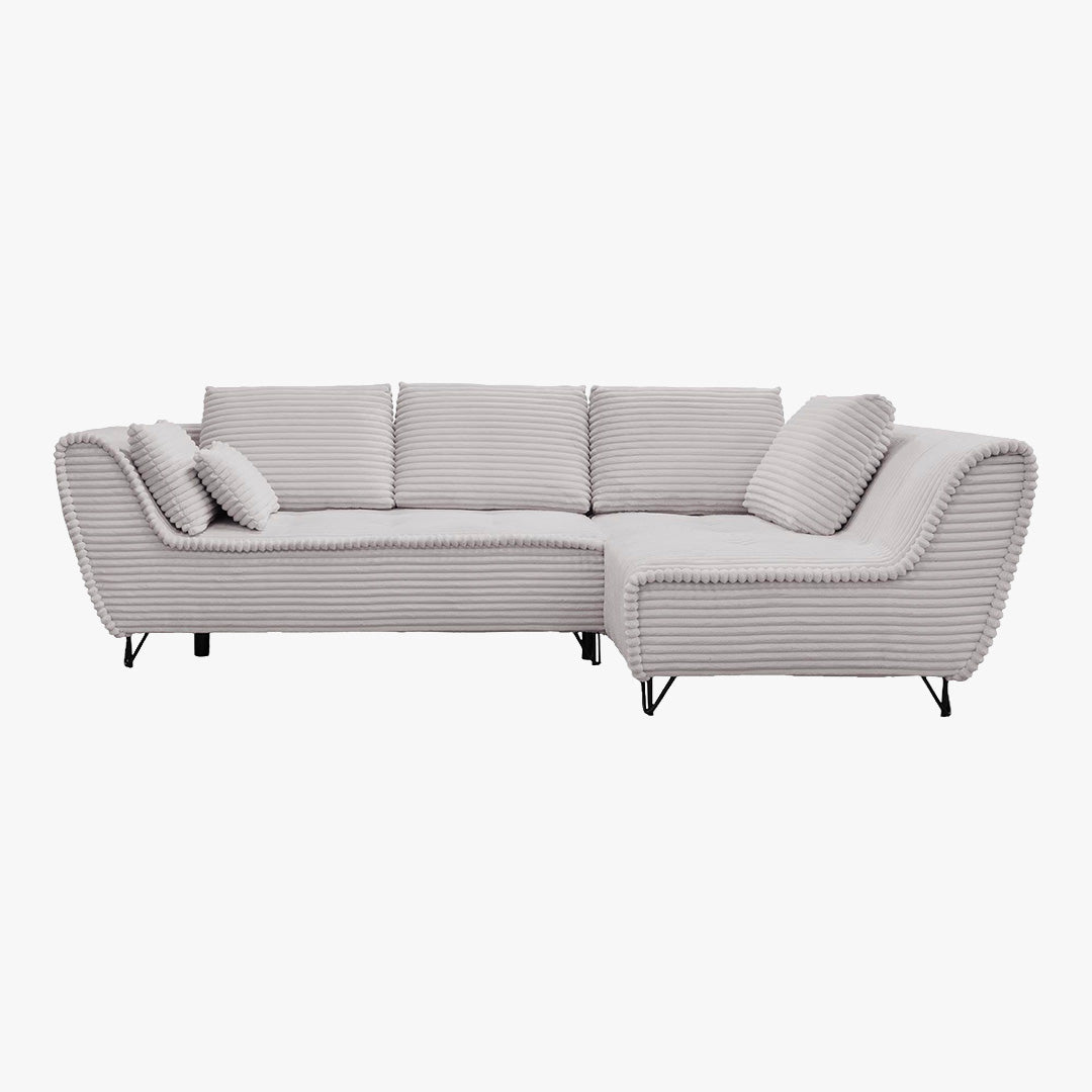 SEYNA Canapé d’angle convertible avec coffre en velours côtelé gris- Angle droit - Canapé d'angle convertible - Mobilier Deco