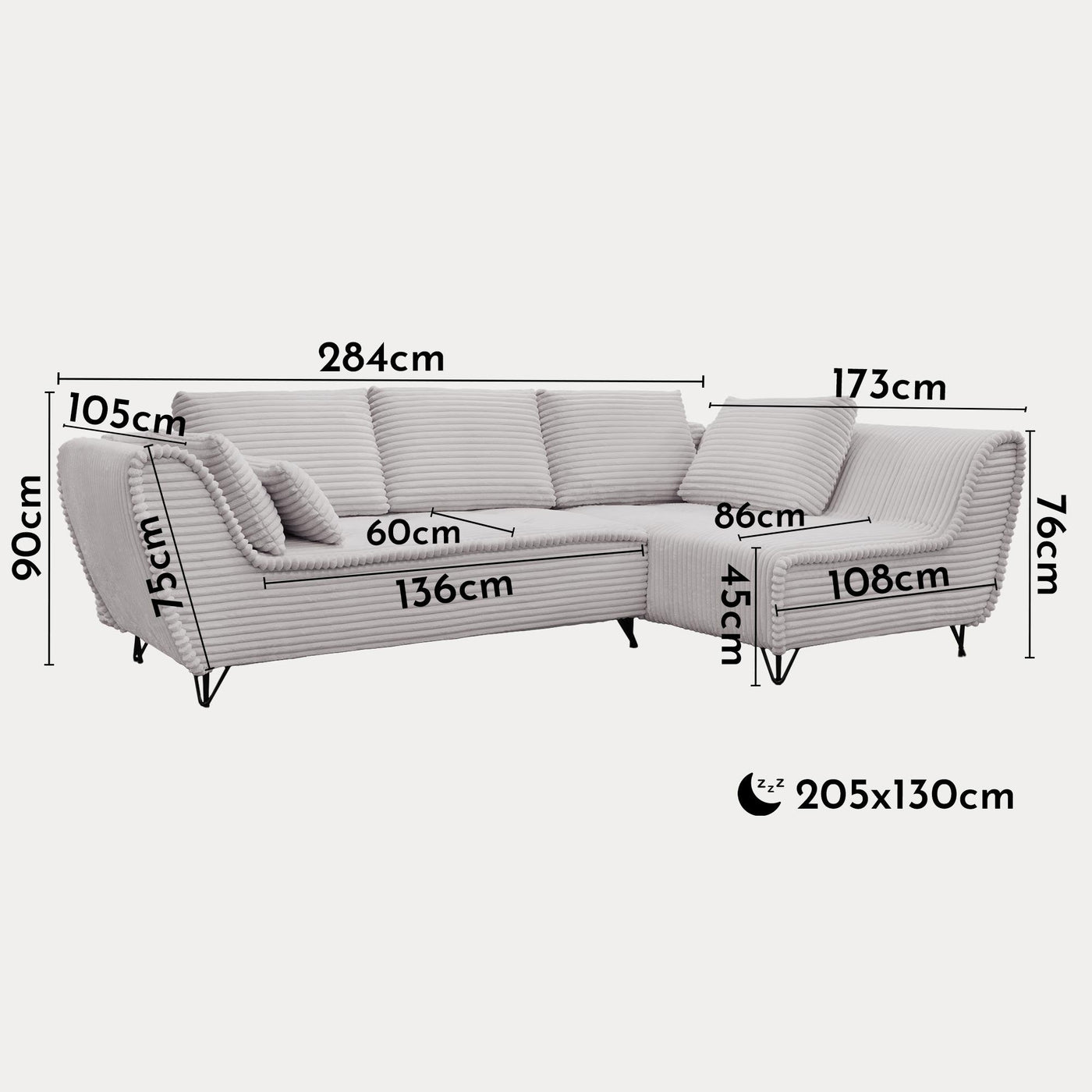 SEYNA Canapé d’angle convertible avec coffre en velours côtelé gris- Angle droit - Canapé d'angle convertible - Mobilier Deco