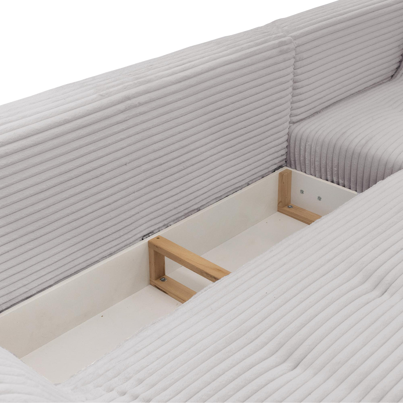 SEYNA Canapé d’angle convertible avec coffre en velours côtelé gris- Angle droit - Canapé d'angle convertible - Mobilier Deco