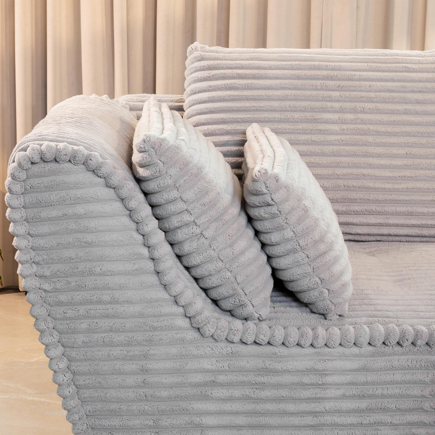 SEYNA Canapé d’angle convertible avec coffre en velours côtelé gris- Angle droit - Canapé d'angle convertible - Mobilier Deco