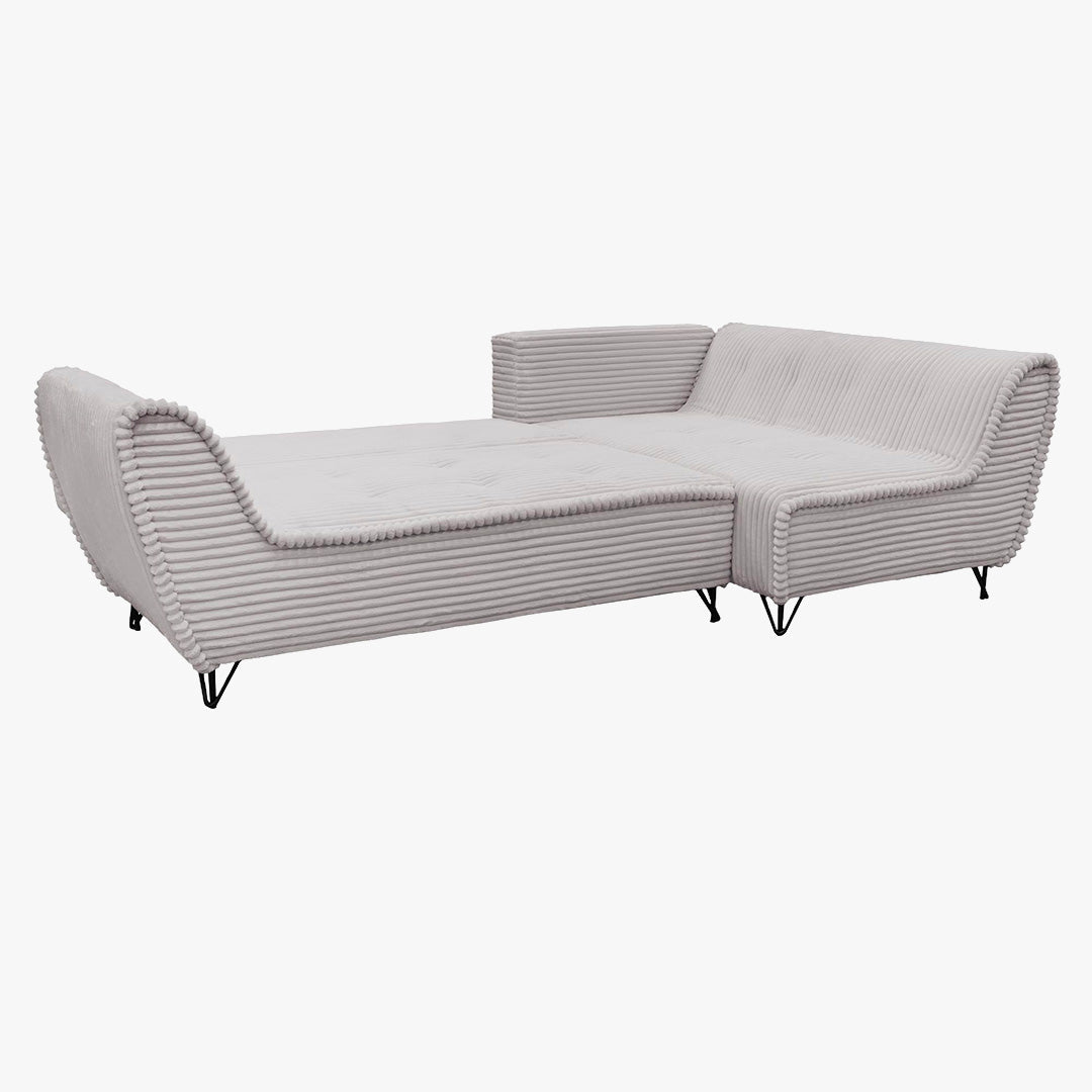 SEYNA Canapé d’angle convertible avec coffre en velours côtelé gris- Angle droit - Canapé d'angle convertible - Mobilier Deco