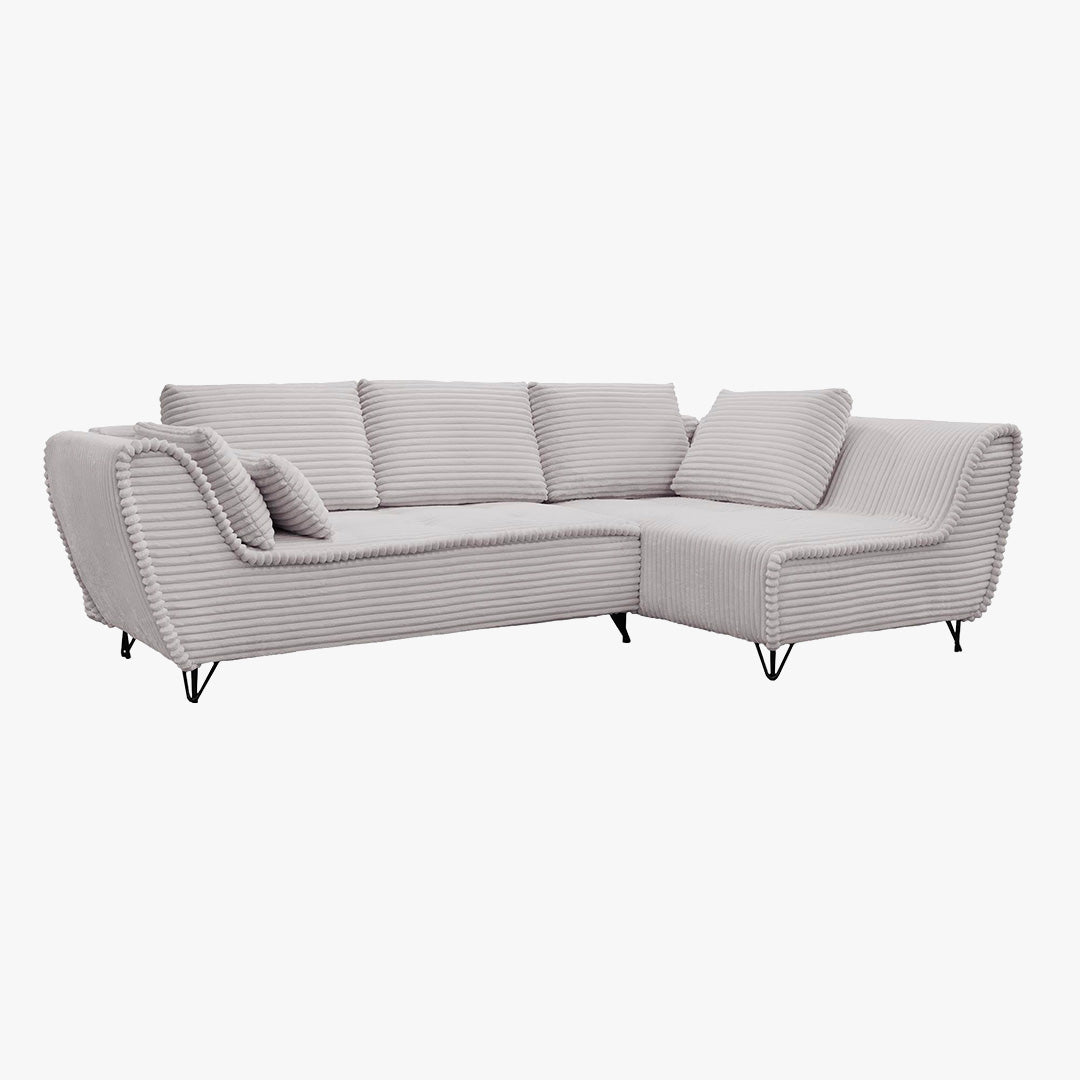SEYNA Canapé d’angle convertible avec coffre en velours côtelé gris- Angle droit - Canapé d'angle convertible - Mobilier Deco