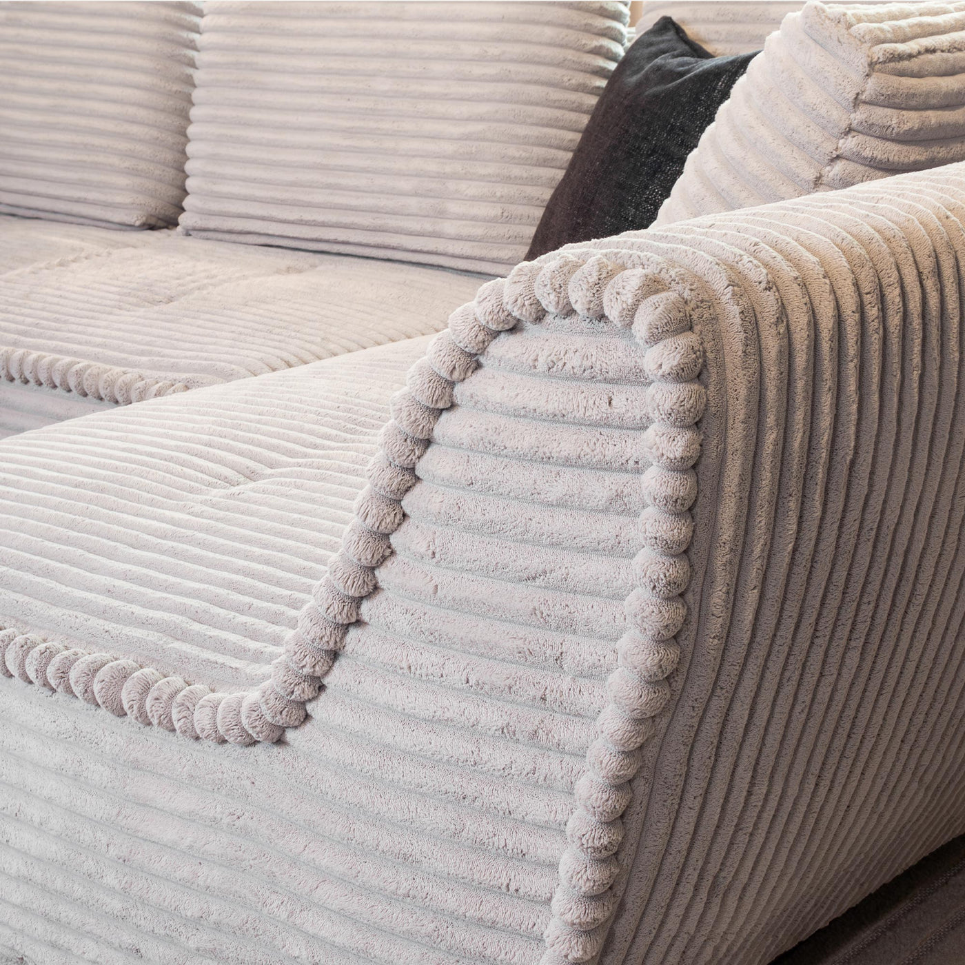 SEYNA Canapé d’angle convertible avec coffre en velours côtelé gris- Angle droit - Canapé d'angle convertible - Mobilier Deco