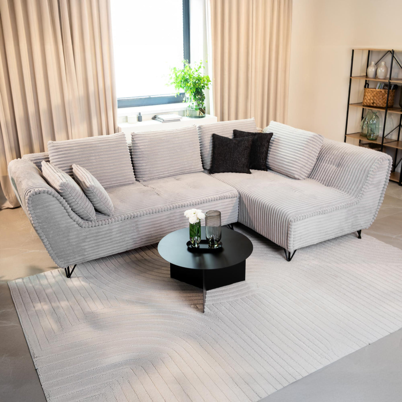 SEYNA Canapé d’angle convertible avec coffre en velours côtelé gris- Angle droit - Canapé d'angle convertible - Mobilier Deco