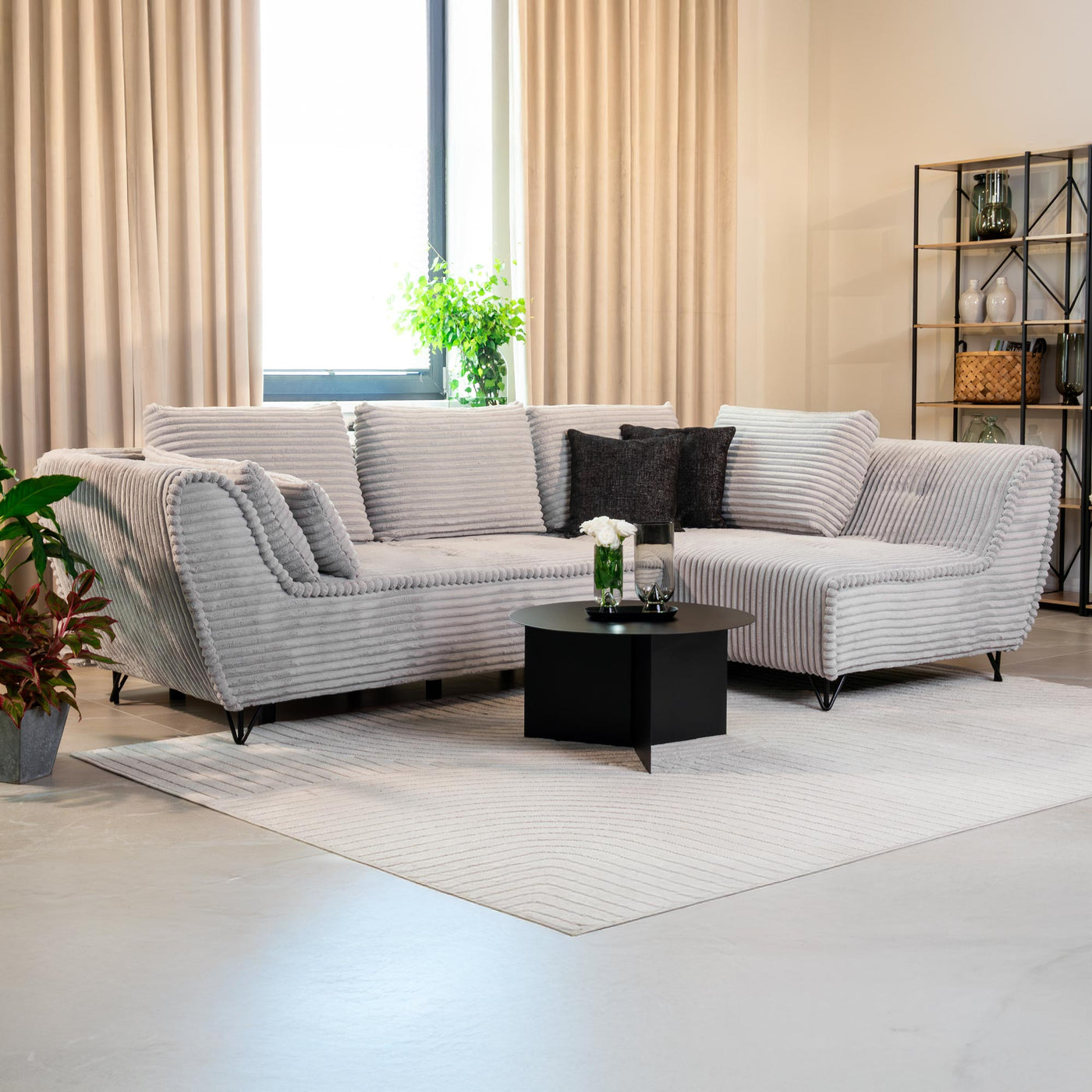 SEYNA Canapé d’angle convertible avec coffre en velours côtelé gris- Angle droit - Canapé d'angle convertible - Mobilier Deco