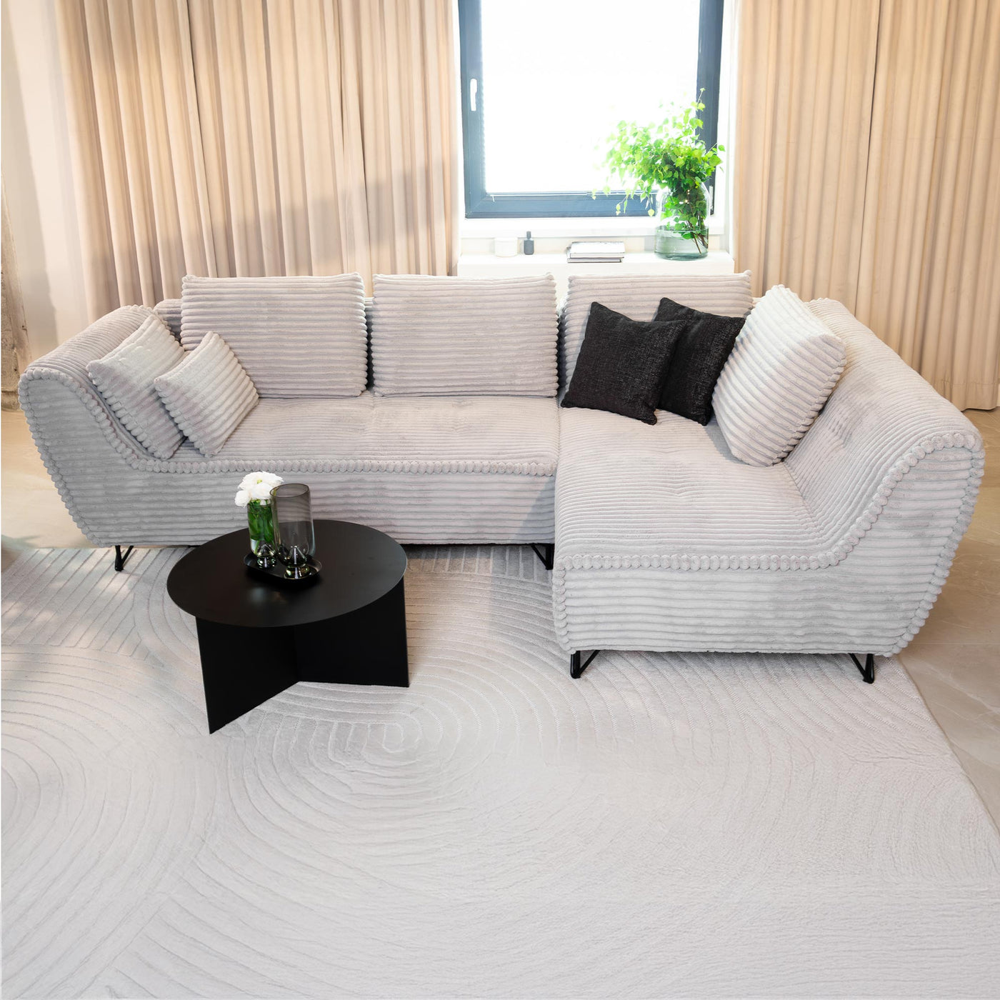 SEYNA Canapé d’angle convertible avec coffre en velours côtelé gris- Angle droit - Canapé d'angle convertible - Mobilier Deco