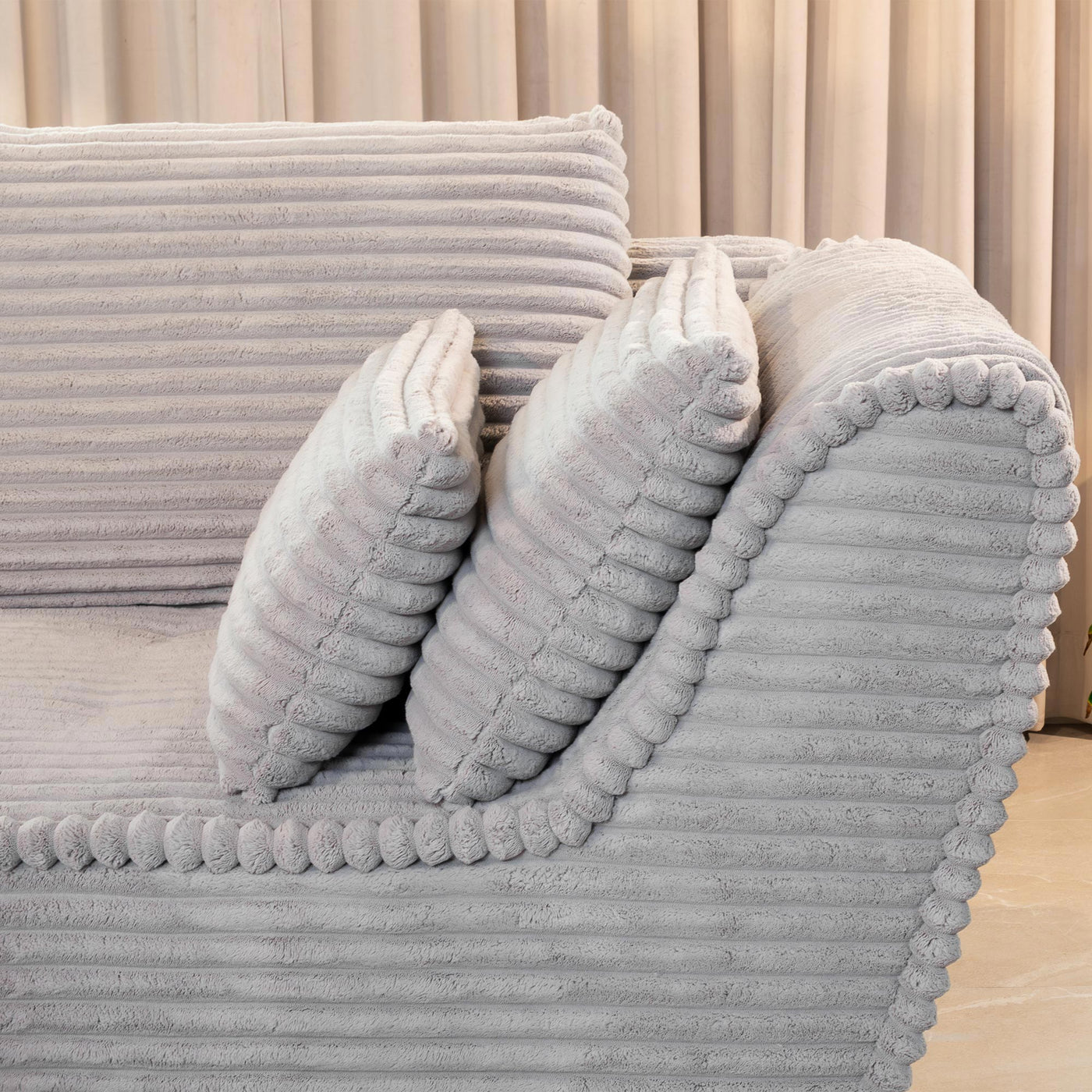 SEYNA Canapé d’angle convertible avec coffre en velours côtelé gris- Angle gauche - Canapé d'angle convertible - Mobilier Deco