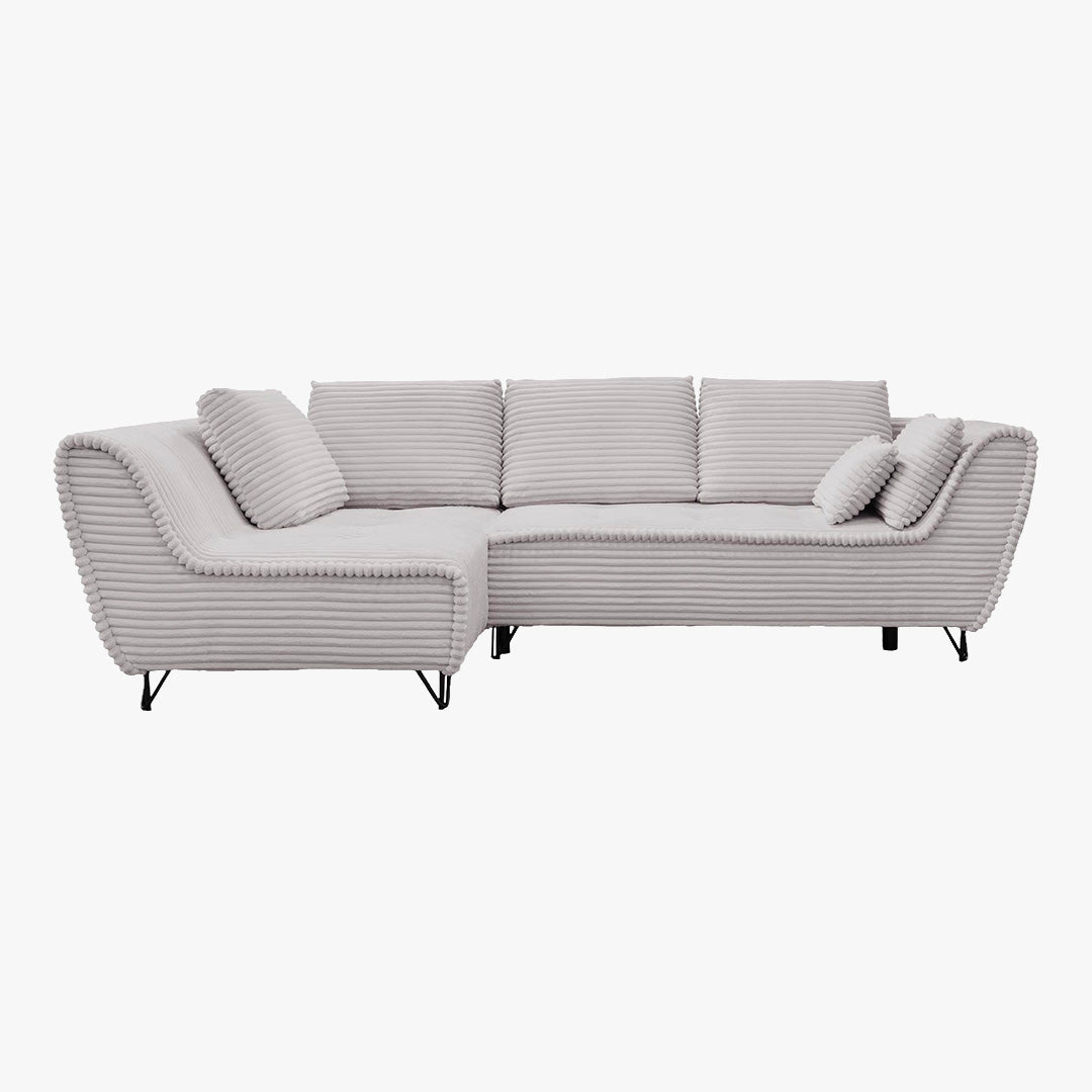 SEYNA Canapé d’angle convertible avec coffre en velours côtelé gris- Angle gauche - Canapé d'angle convertible - Mobilier Deco