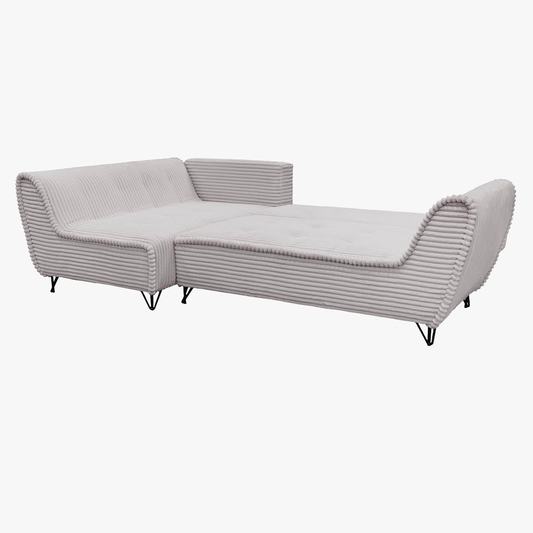 SEYNA Canapé d’angle convertible avec coffre en velours côtelé gris- Angle gauche - Canapé d'angle convertible - Mobilier Deco