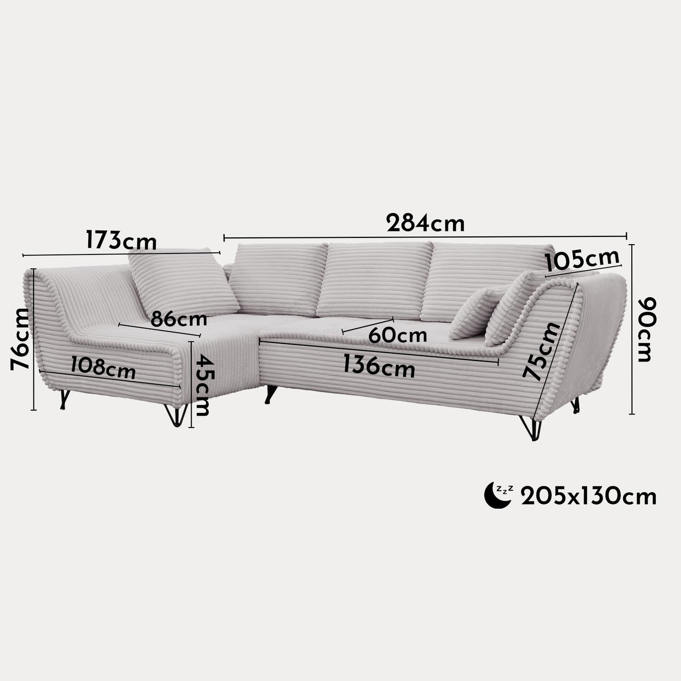 SEYNA Canapé d’angle convertible avec coffre en velours côtelé gris- Angle gauche - Canapé d'angle convertible - Mobilier Deco