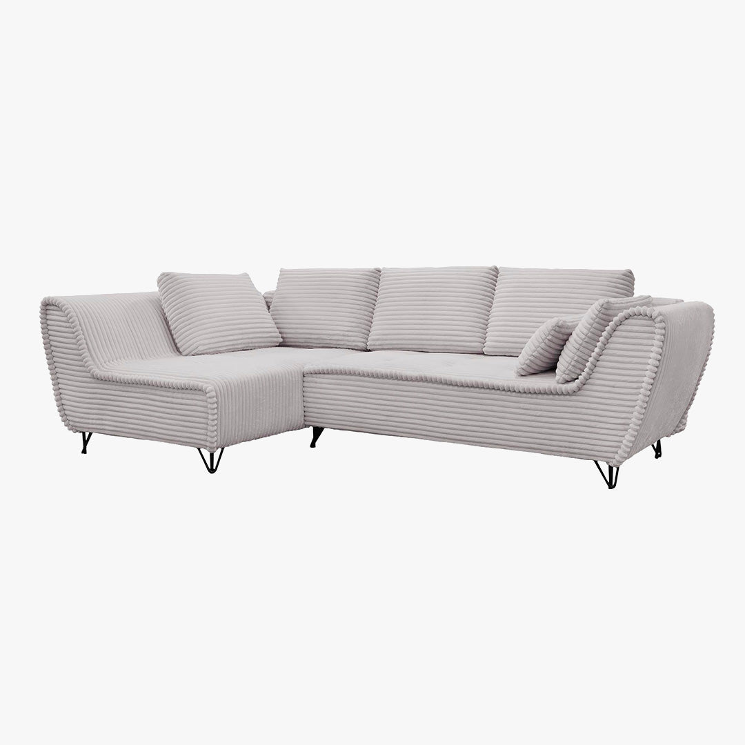 SEYNA Canapé d’angle convertible avec coffre en velours côtelé gris- Angle gauche - Canapé d'angle convertible - Mobilier Deco