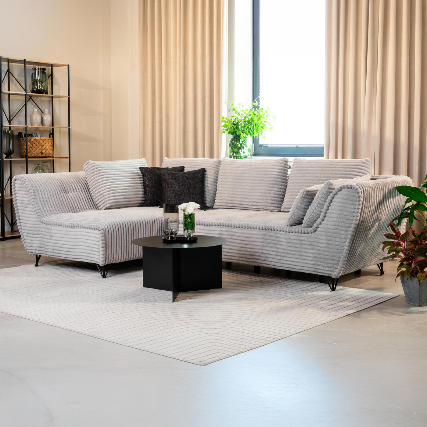 SEYNA Canapé d’angle convertible avec coffre en velours côtelé gris- Angle gauche - Canapé d'angle convertible - Mobilier Deco