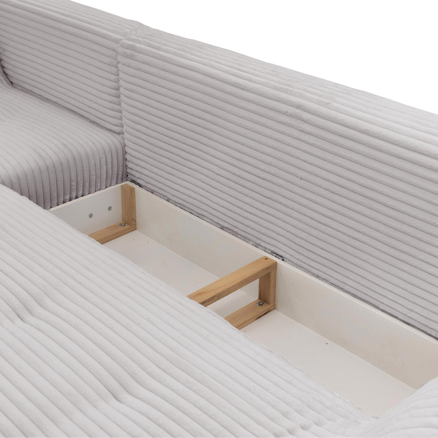 SEYNA Canapé d’angle convertible avec coffre en velours côtelé gris- Angle gauche - Canapé d'angle convertible - Mobilier Deco