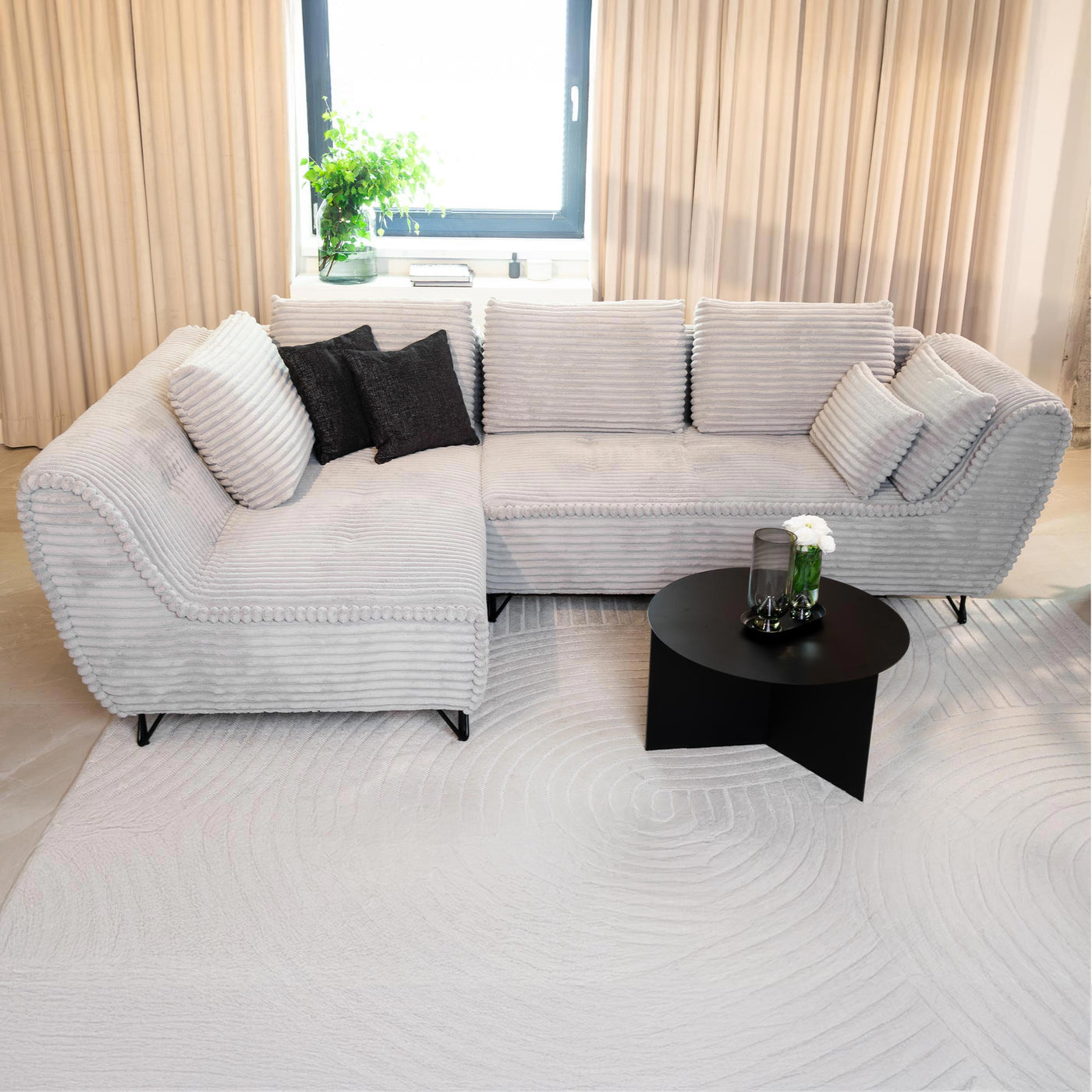 SEYNA Canapé d’angle convertible avec coffre en velours côtelé gris- Angle gauche - Canapé d'angle convertible - Mobilier Deco