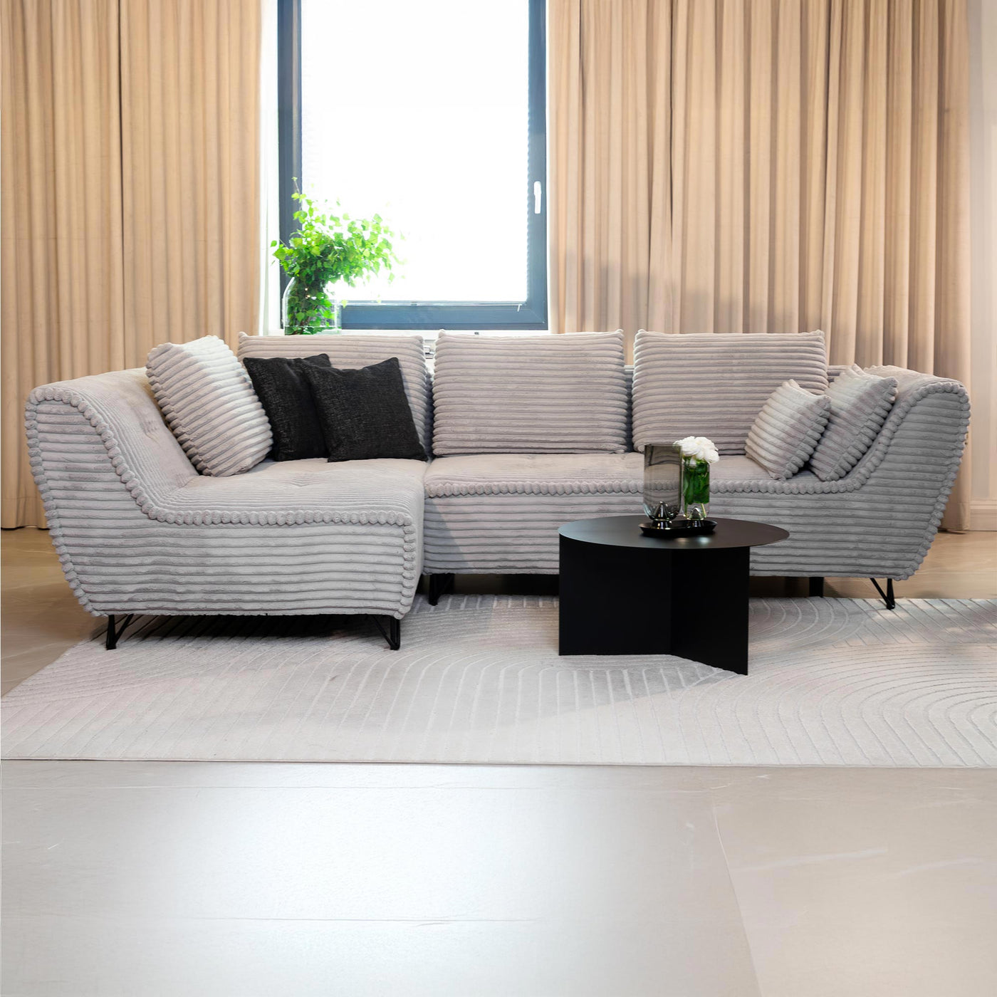 SEYNA Canapé d’angle convertible avec coffre en velours côtelé gris- Angle gauche - Canapé d'angle convertible - Mobilier Deco