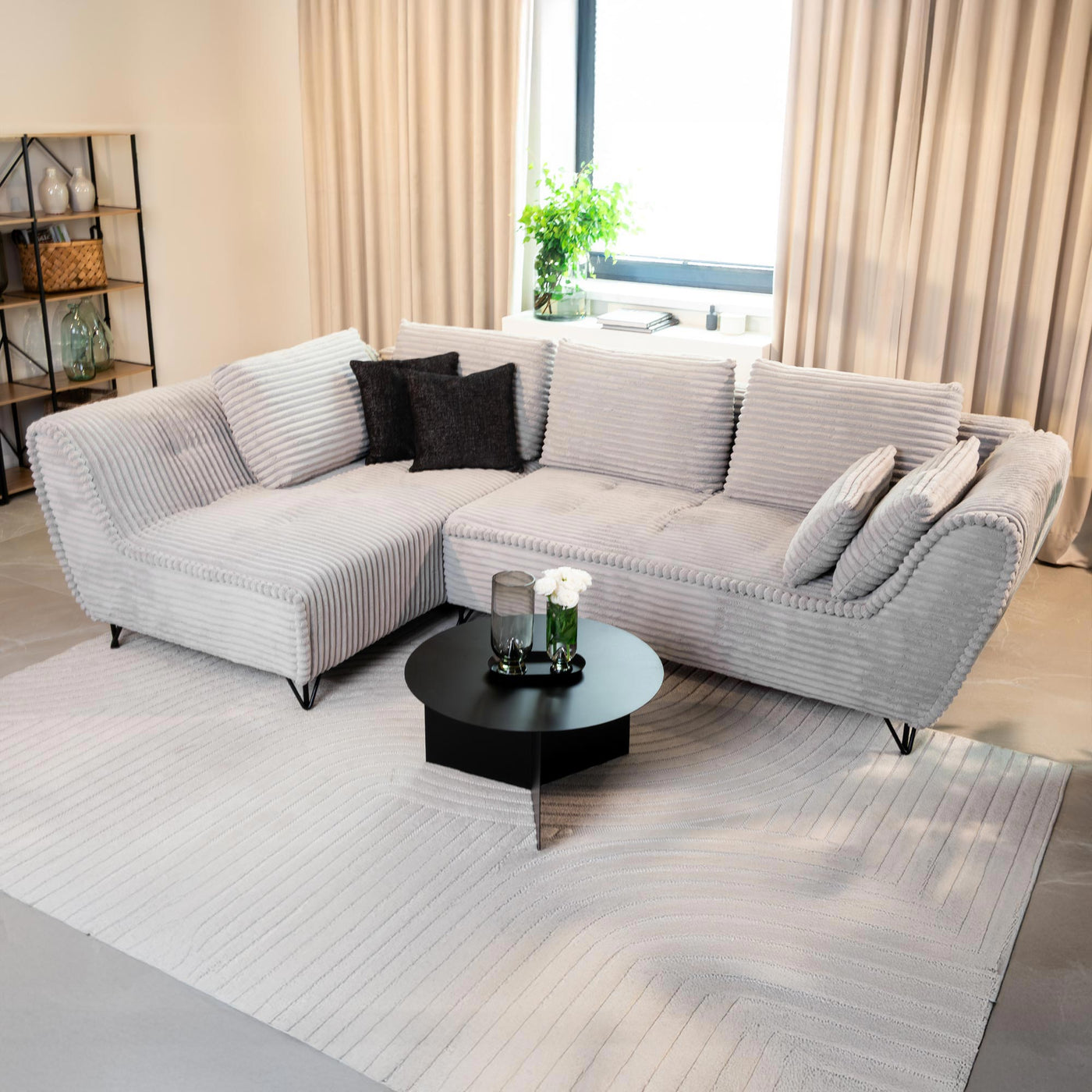 SEYNA Canapé d’angle convertible avec coffre en velours côtelé gris- Angle gauche - Canapé d'angle convertible - Mobilier Deco
