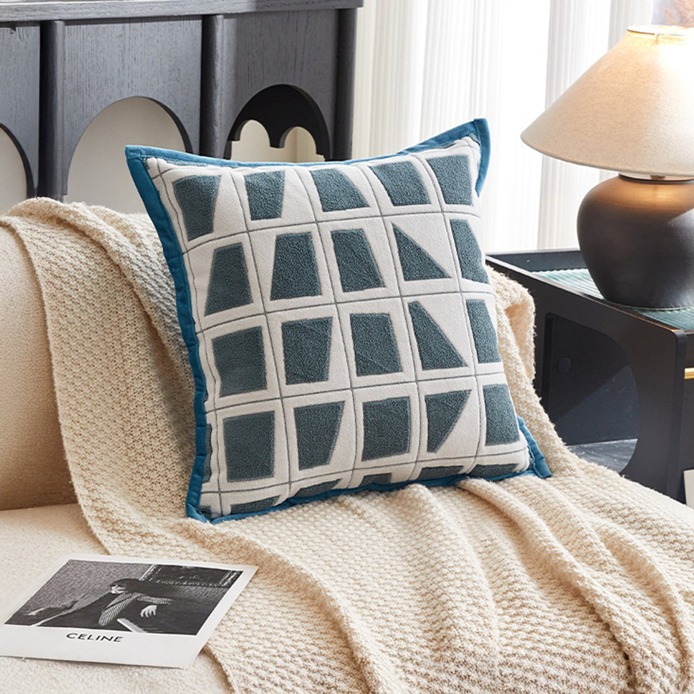 SHAYZ Coussin carré en tissu à motifs blanc et bleu 45x45 cm - Coussins - Mobilier Deco