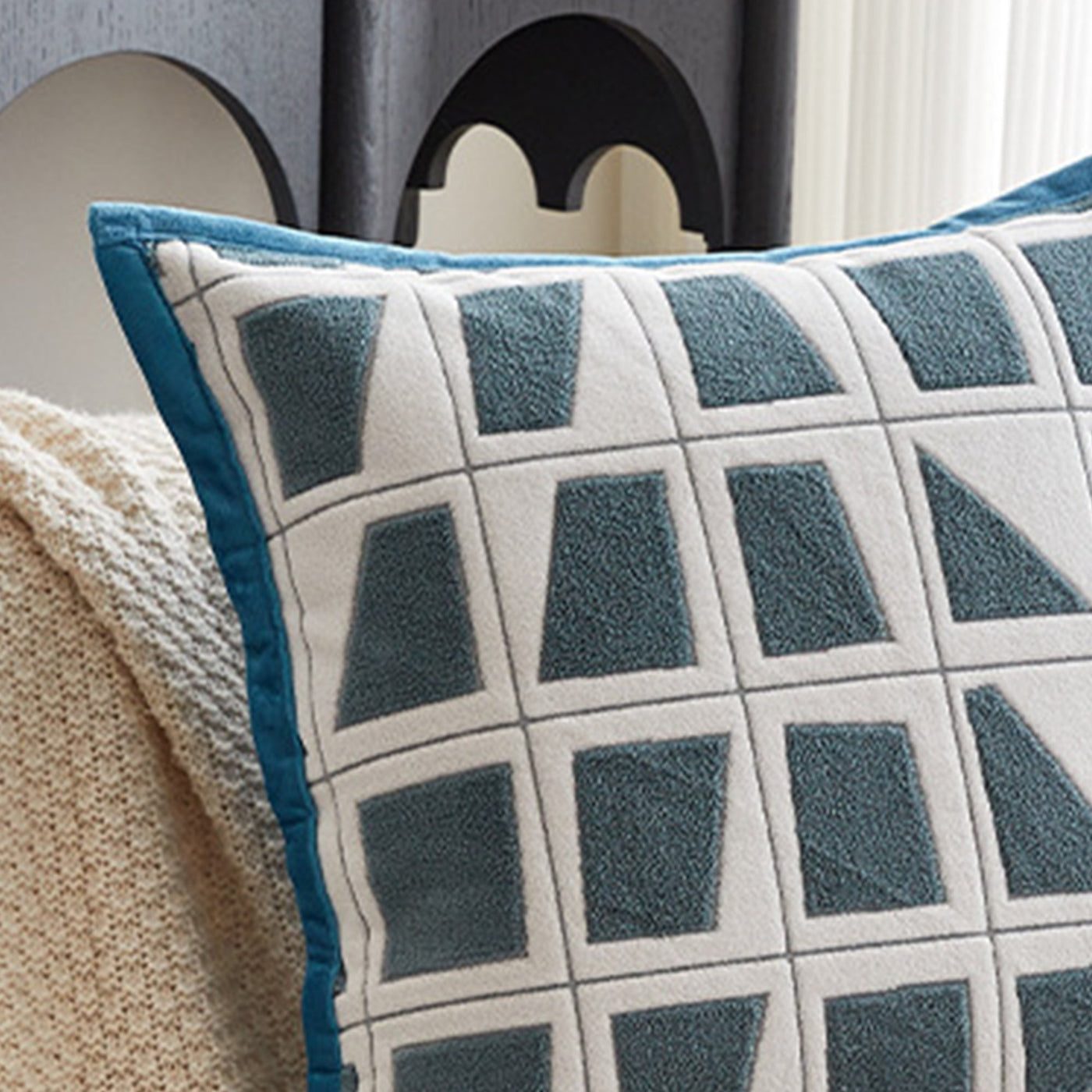SHAYZ Coussin carré en tissu à motifs blanc et bleu 45x45 cm - Coussins - Mobilier Deco