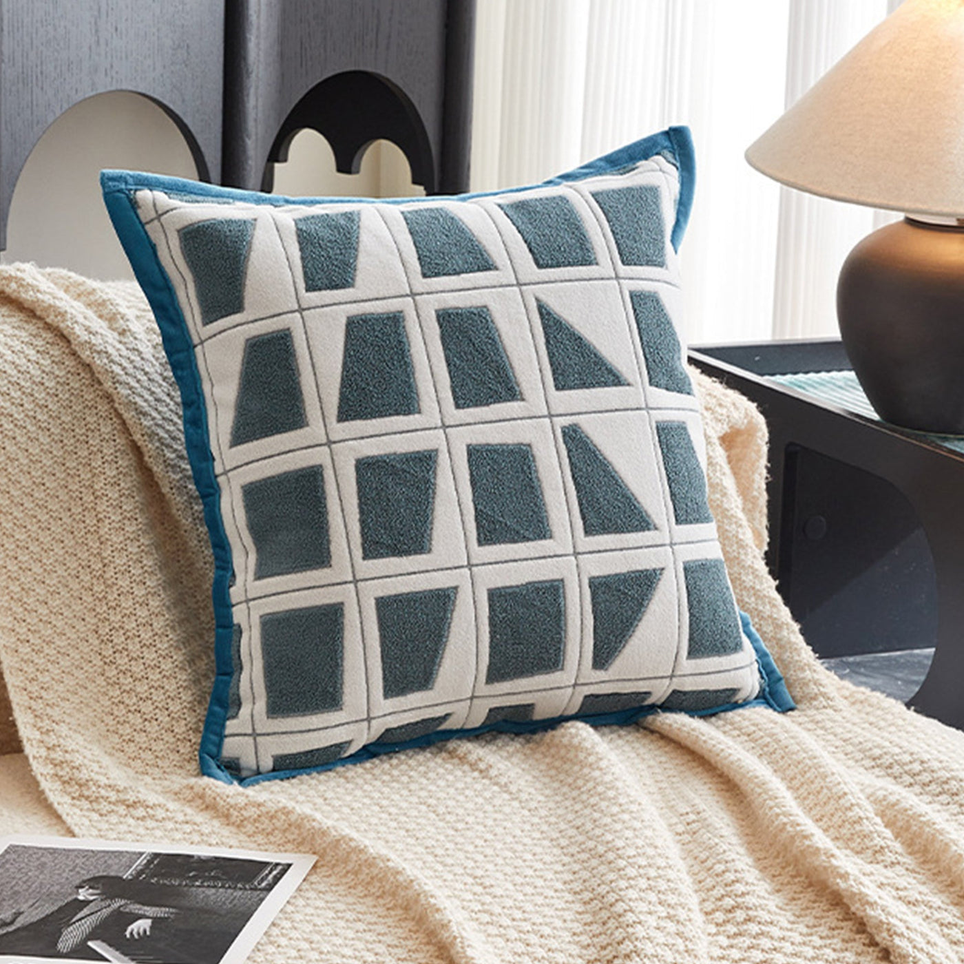 SHAYZ Coussin carré en tissu à motifs blanc et bleu 45x45 cm - Coussins - Mobilier Deco