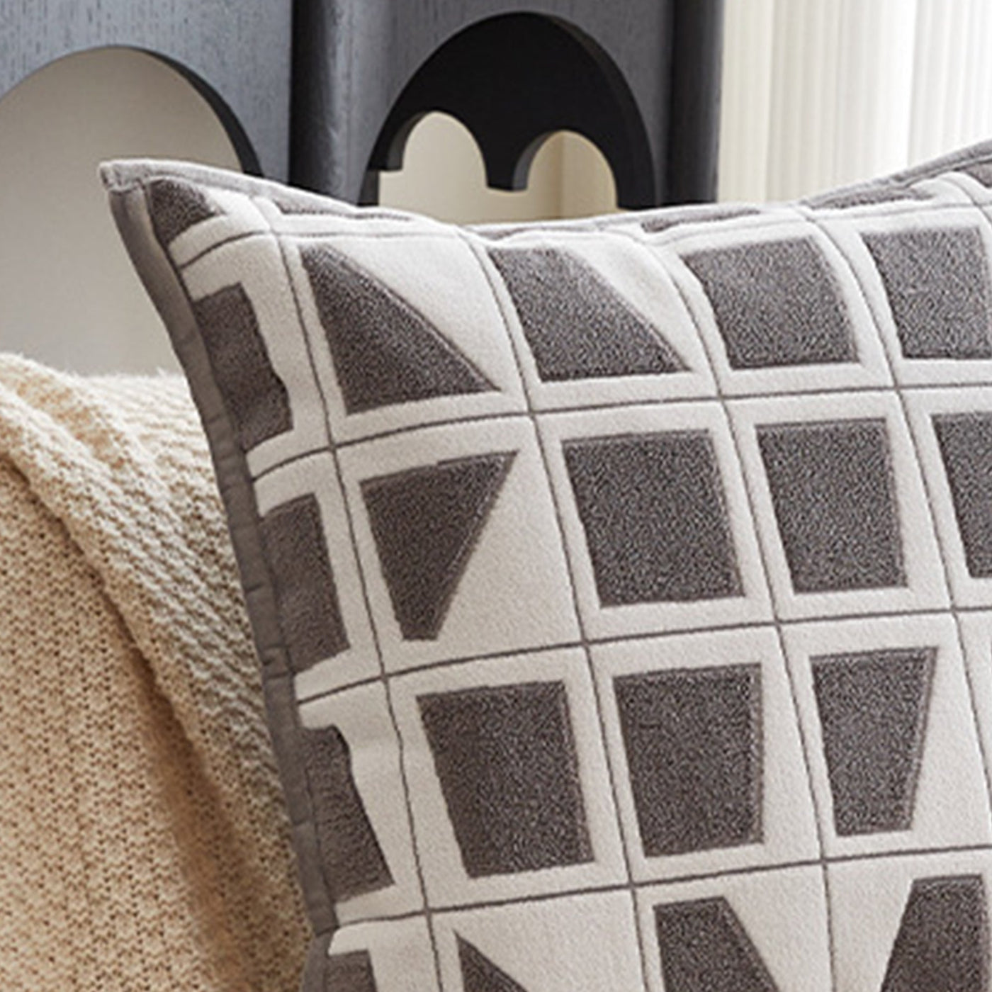 SHAYZ Coussin carré en tissu à motifs blanc et gris 45x45 cm - Coussins - Mobilier Deco