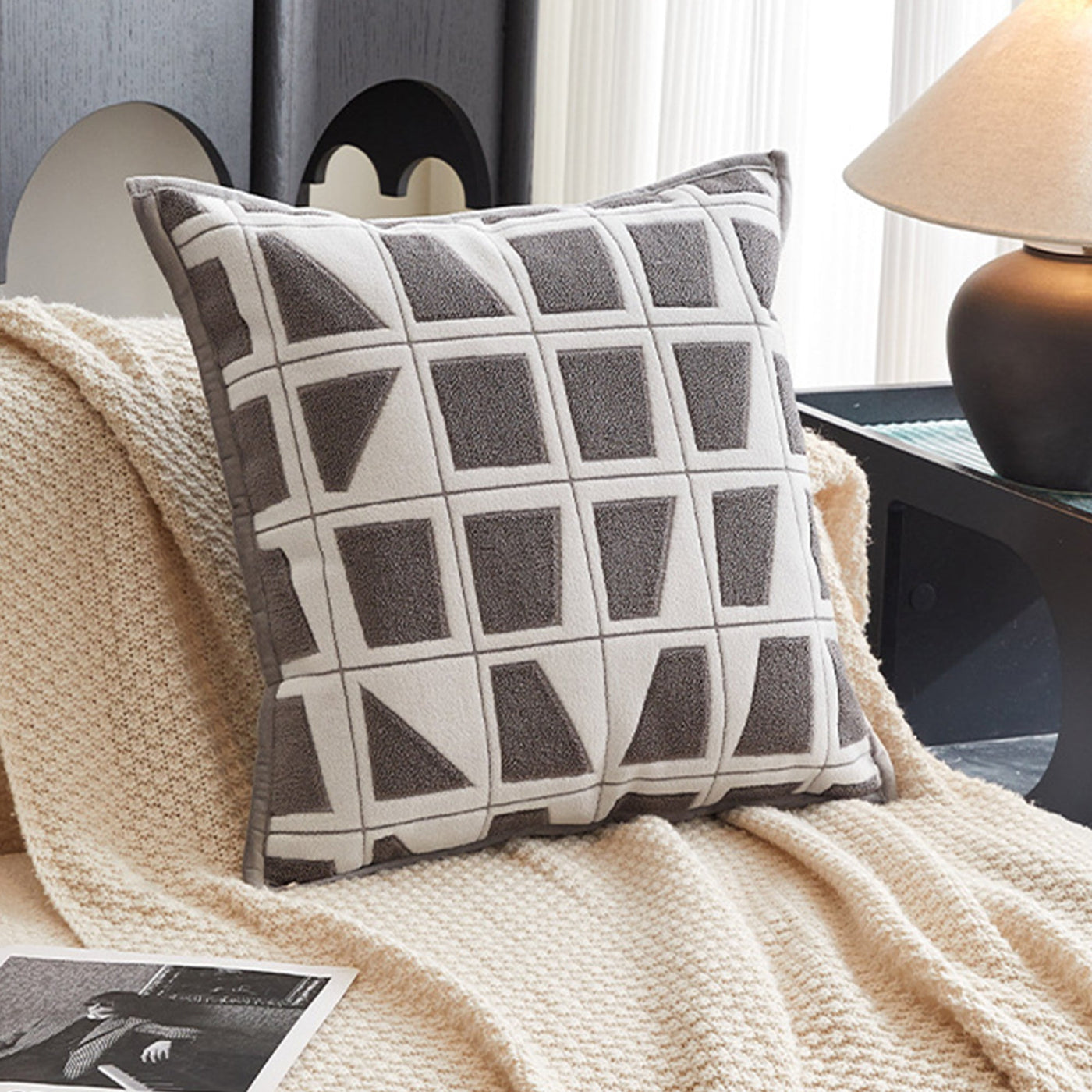 SHAYZ Coussin carré en tissu à motifs blanc et gris 45x45 cm - Coussins - Mobilier Deco