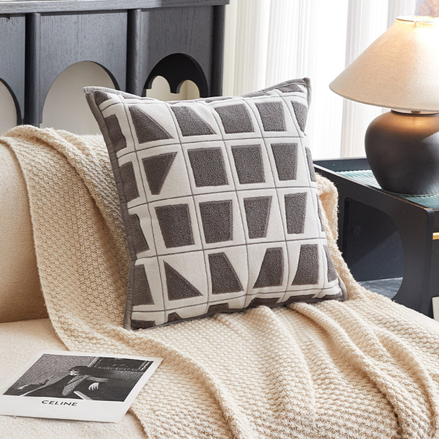 SHAYZ Coussin carré en tissu à motifs blanc et gris 45x45 cm - Coussins - Mobilier Deco