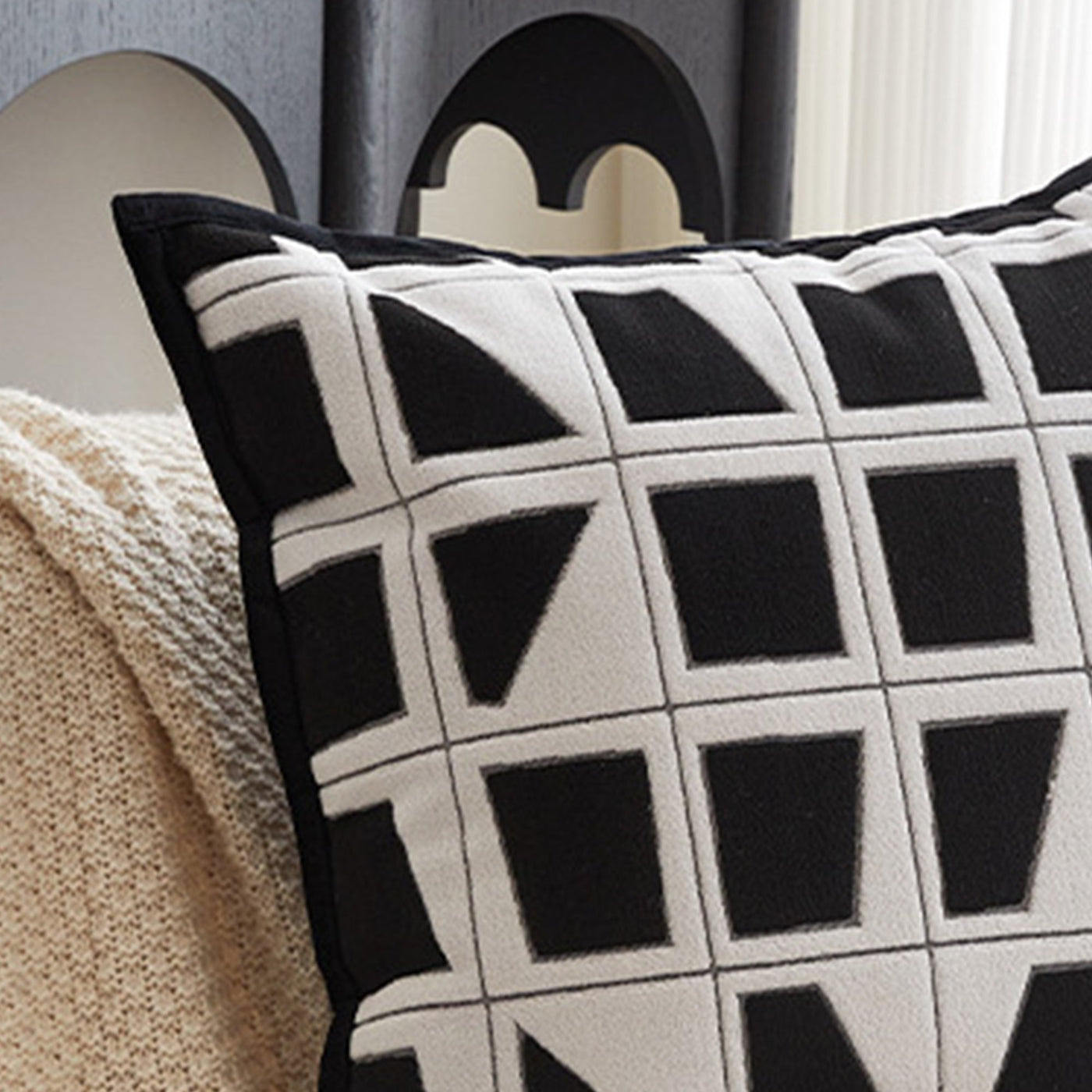 SHAYZ Coussin carré en tissu à motifs blanc et noir 45x45 cm - Coussins - Mobilier Deco