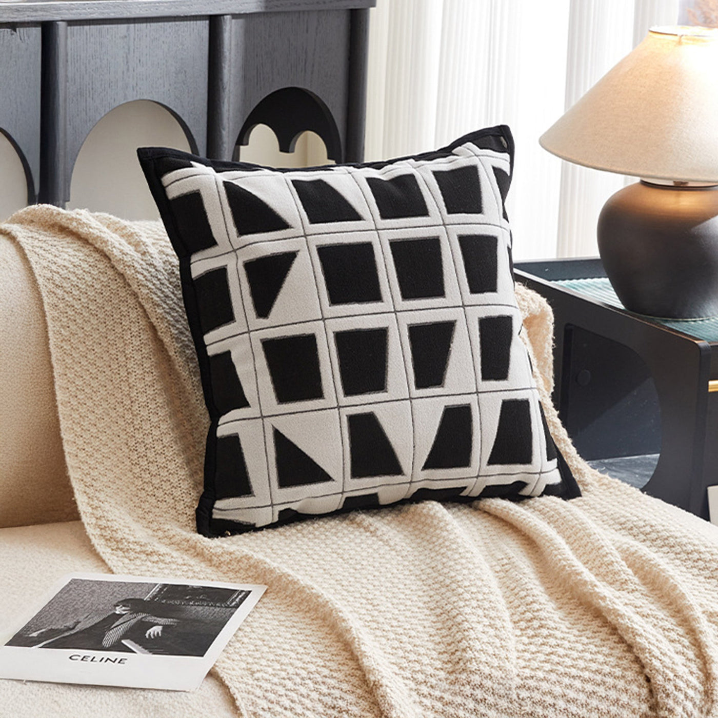 SHAYZ Coussin carré en tissu à motifs blanc et noir 45x45 cm - Coussins - Mobilier Deco