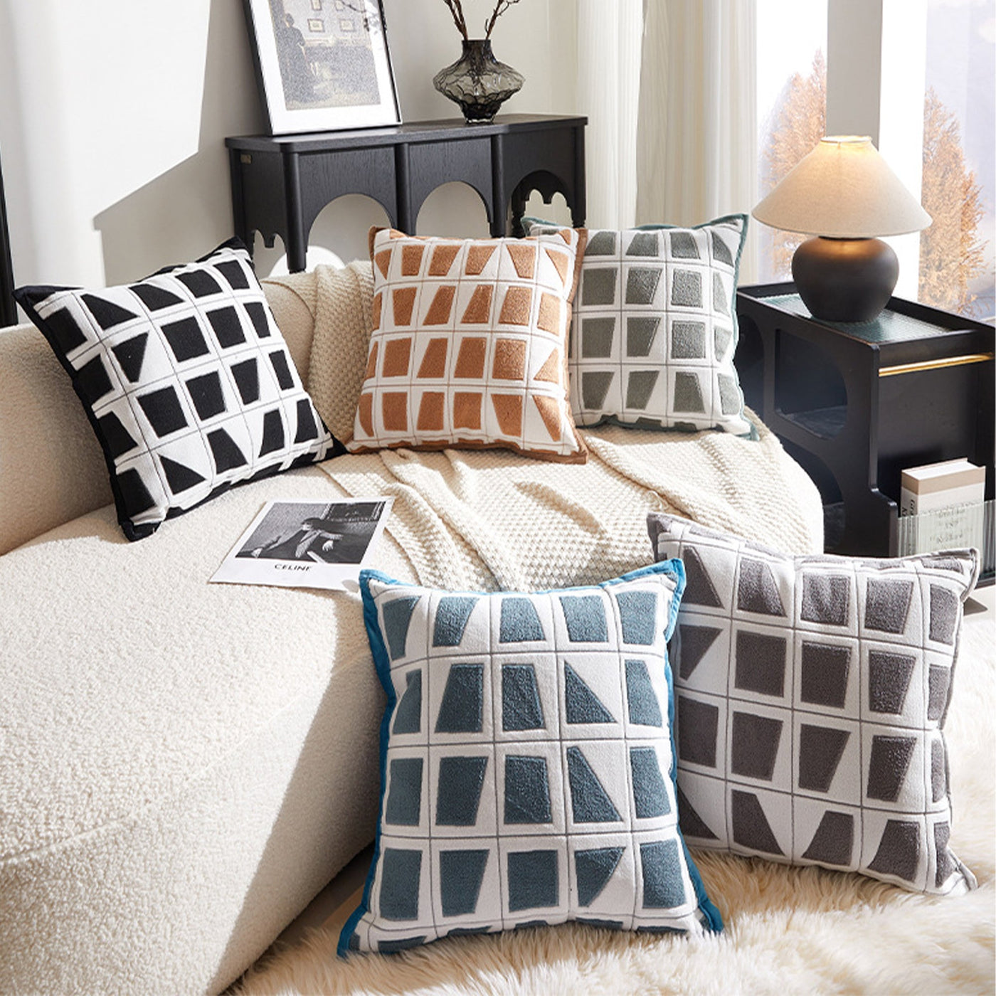 SHAYZ Coussin carré en tissu à motifs blanc et noir 45x45 cm - Coussins - Mobilier Deco