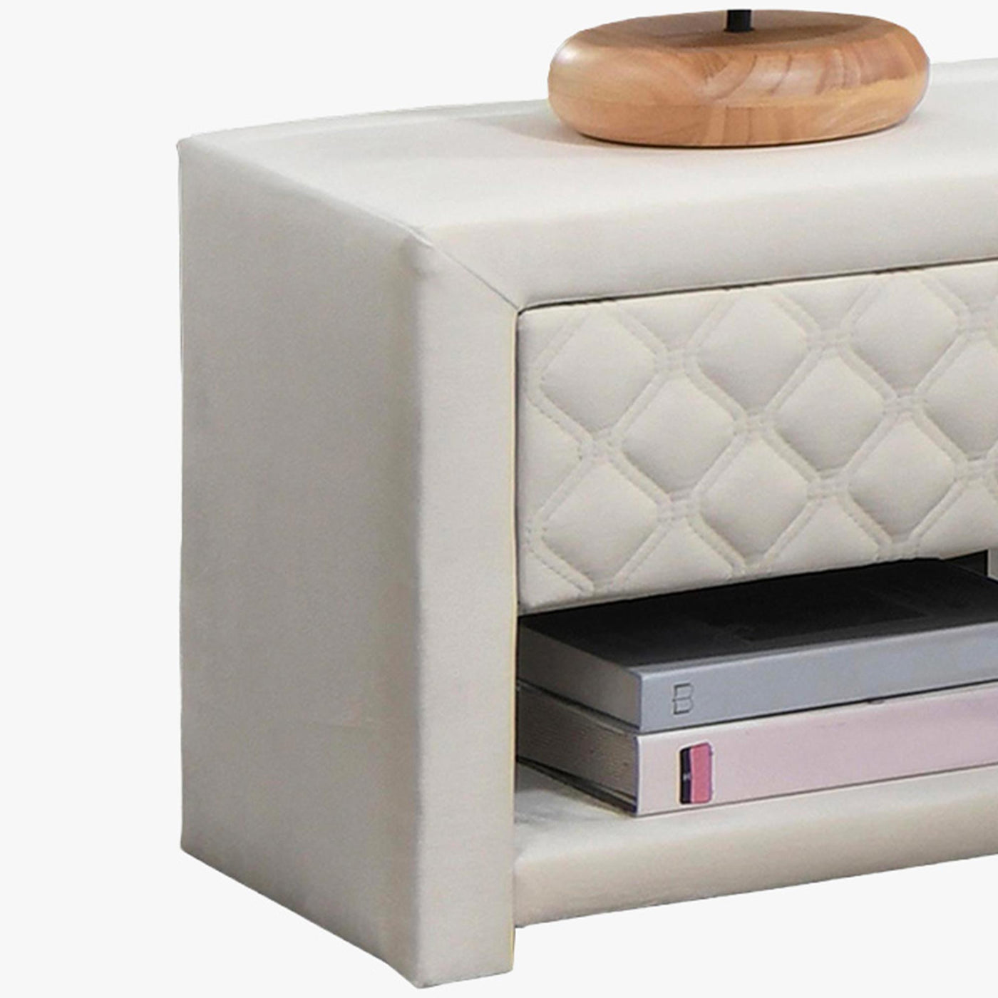 SHERRY Table de chevet 1 tiroir et 1 niche en velours écru - Table de chevet - Mobilier Deco