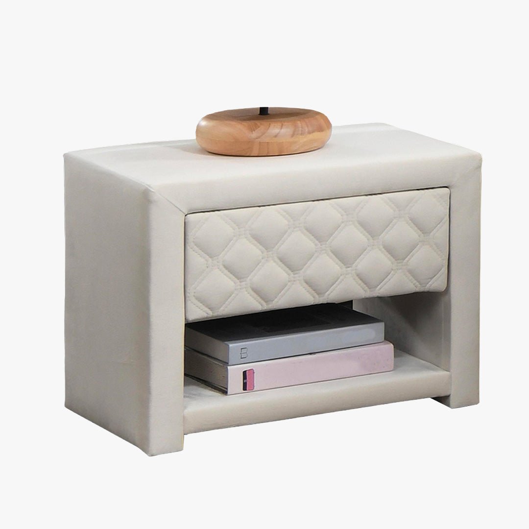 SHERRY Table de chevet 1 tiroir et 1 niche en velours écru - Table de chevet - Mobilier Deco