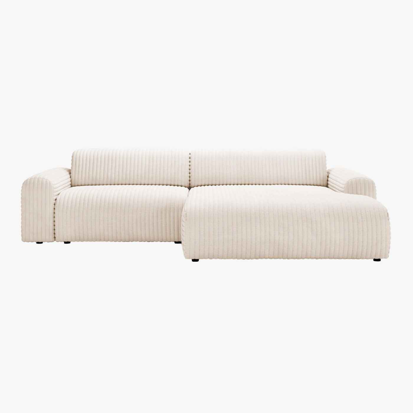 SOFIA Canapé d'angle en velours gros côtelé blanc écru - Angle droit - Canapés d'angle - Mobilier Deco