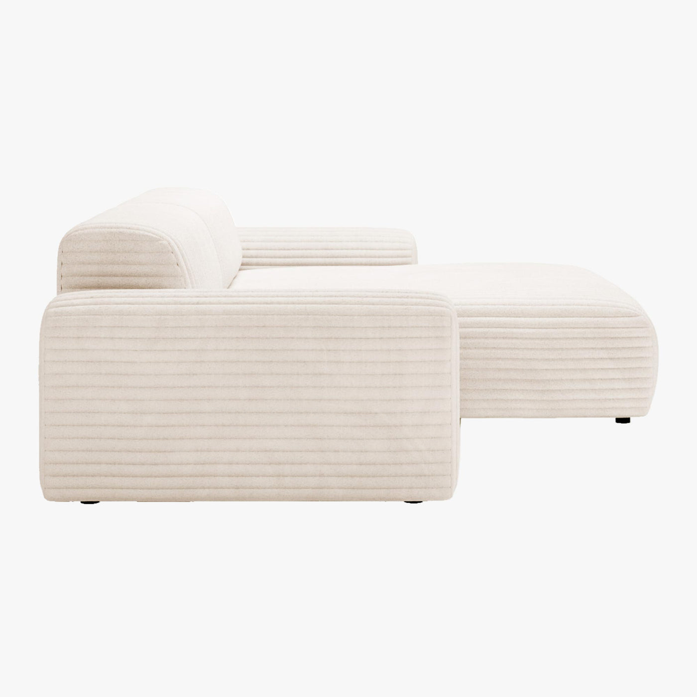 SOFIA Canapé d'angle en velours gros côtelé blanc écru - Angle droit - Canapés d'angle - Mobilier Deco