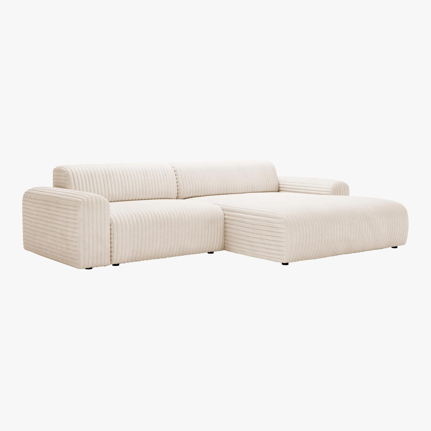 SOFIA Canapé d'angle en velours gros côtelé blanc écru - Angle droit - Canapés d'angle - Mobilier Deco