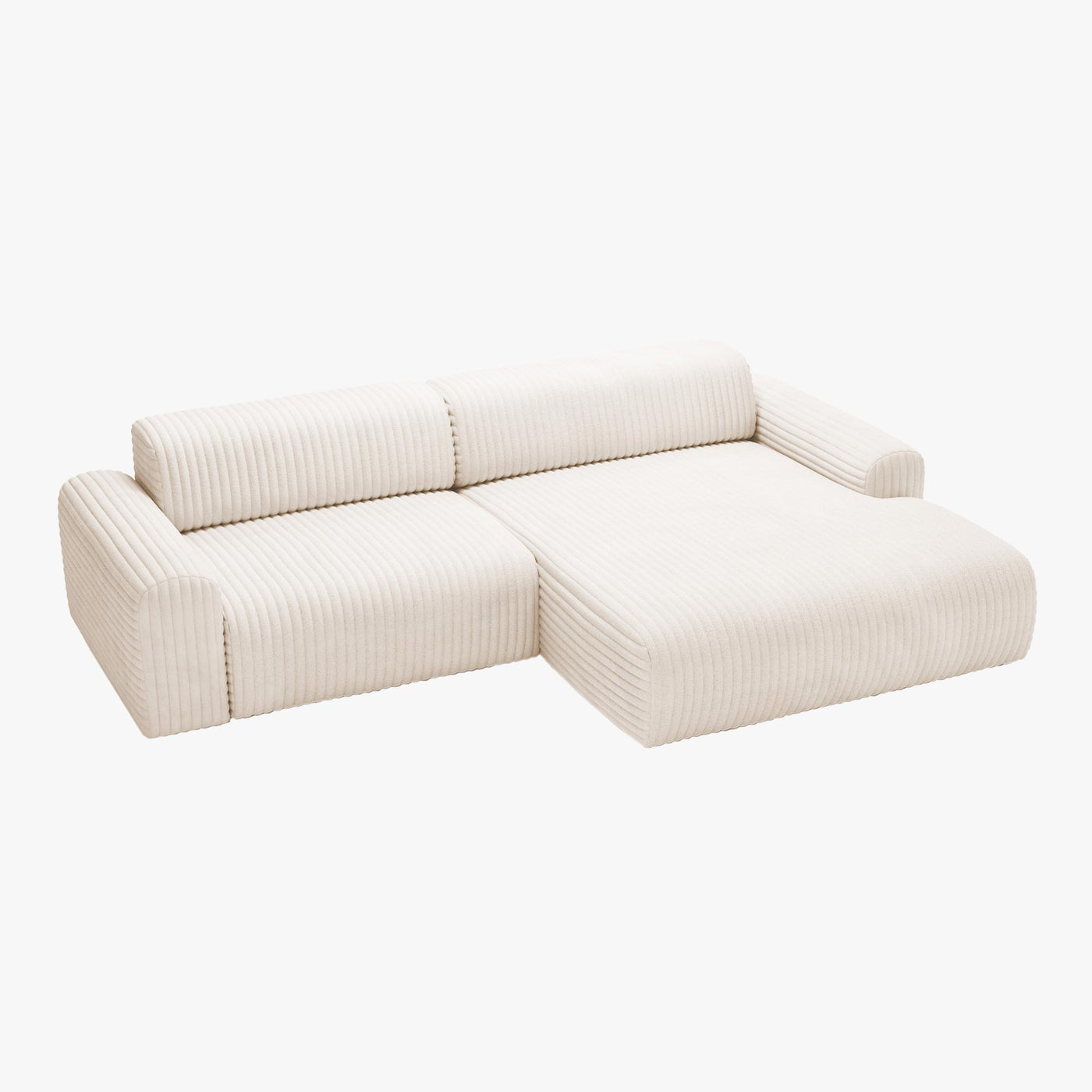 SOFIA Canapé d'angle en velours gros côtelé blanc écru - Angle droit - Canapés d'angle - Mobilier Deco