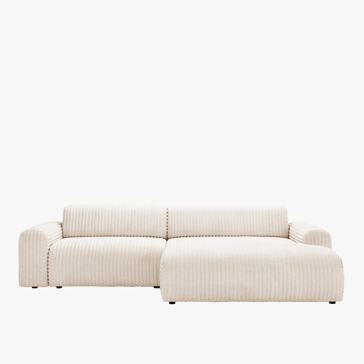 SOFIA Canapé d'angle en velours gros côtelé blanc écru - Angle droit - Canapés d'angle - Mobilier Deco
