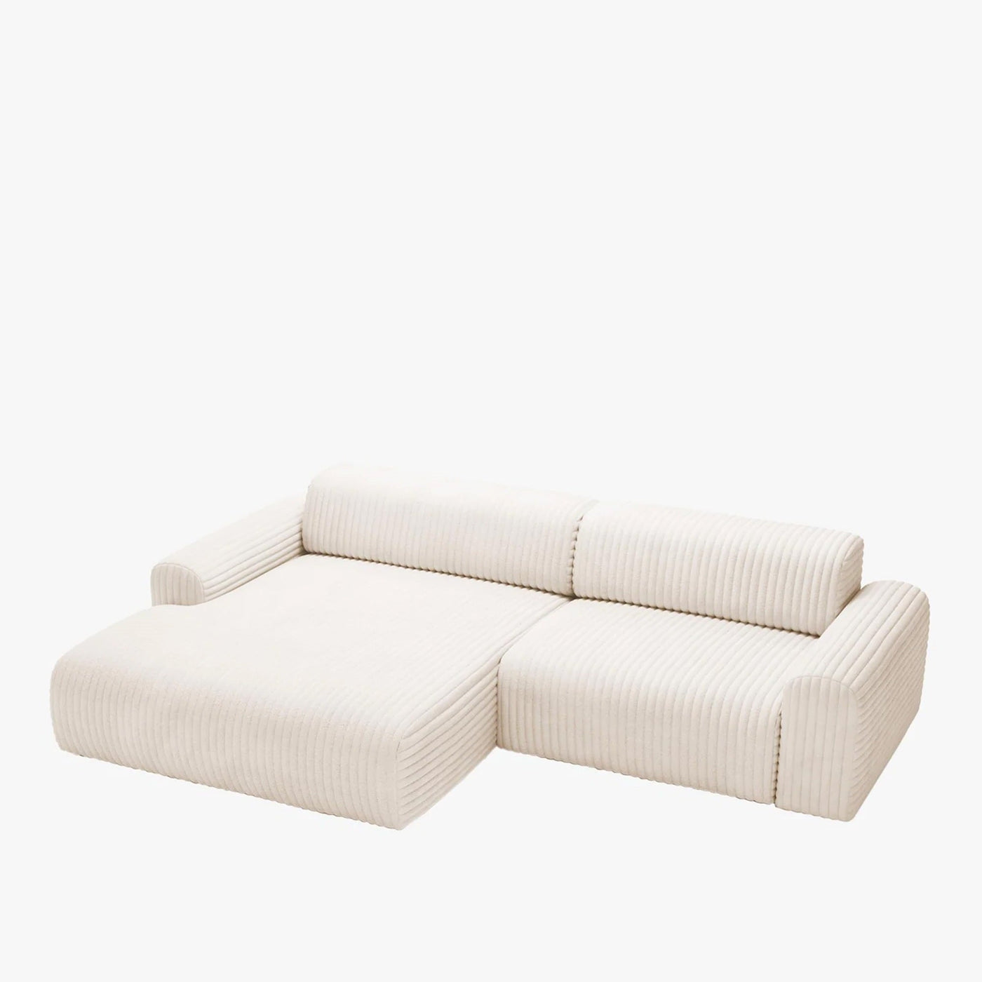 SOFIA Canapé d'angle en velours gros côtelé blanc écru - Angle gauche - Canapés d'angle - Mobilier Deco