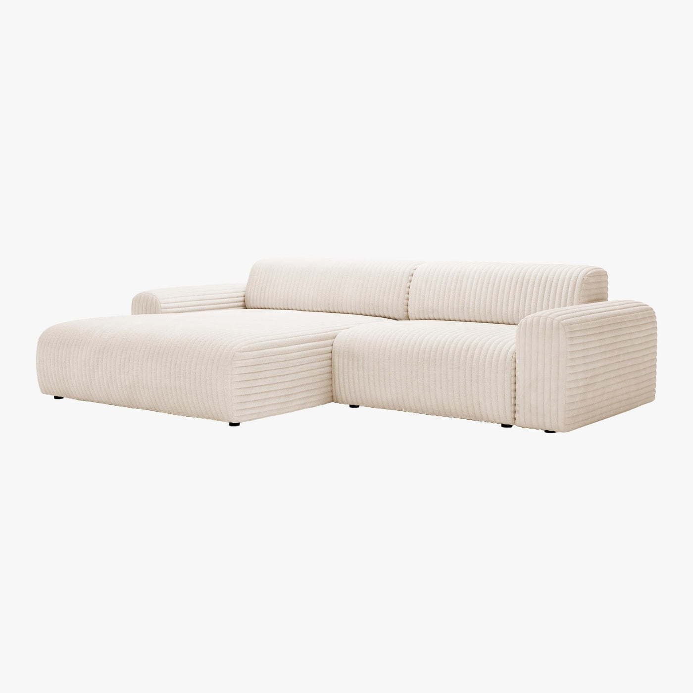 SOFIA Canapé d'angle en velours gros côtelé blanc écru - Angle gauche - Canapés d'angle - Mobilier Deco
