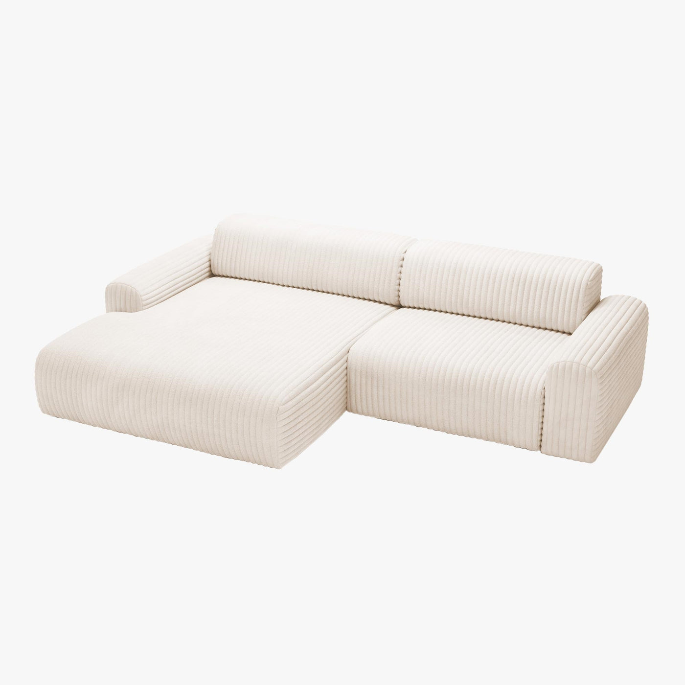 SOFIA Canapé d'angle en velours gros côtelé blanc écru - Angle gauche - Canapés d'angle - Mobilier Deco