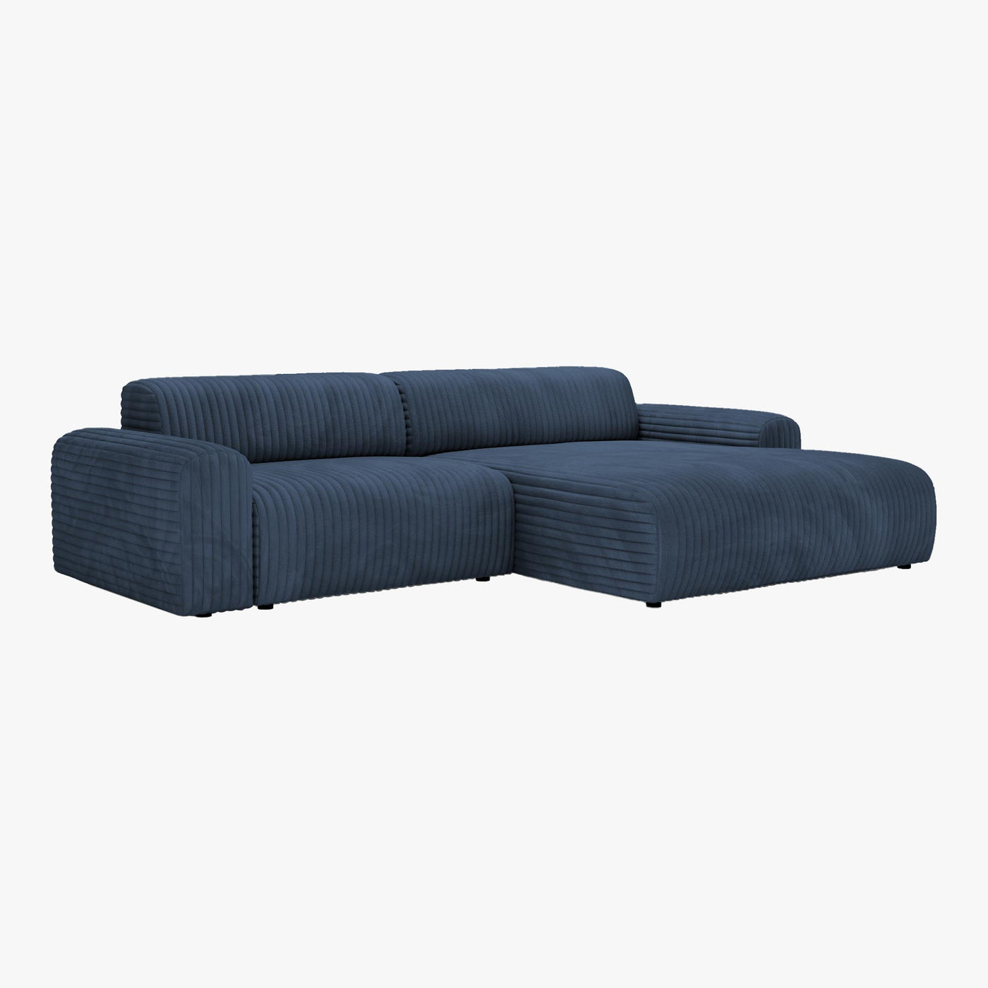 SOFIA Canapé d'angle en velours gros côtelé bleu - Angle droit - Canapés d'angle - Mobilier Deco