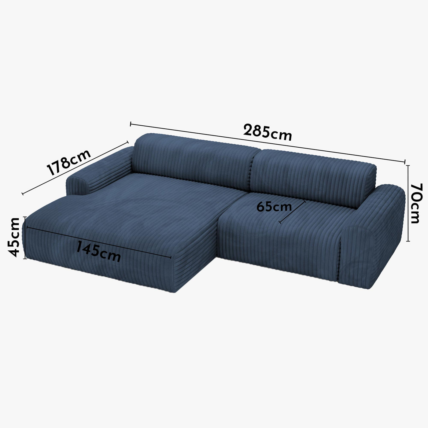 SOFIA Canapé d'angle en velours gros côtelé bleu - Angle gauche - Canapés d'angle - Mobilier Deco