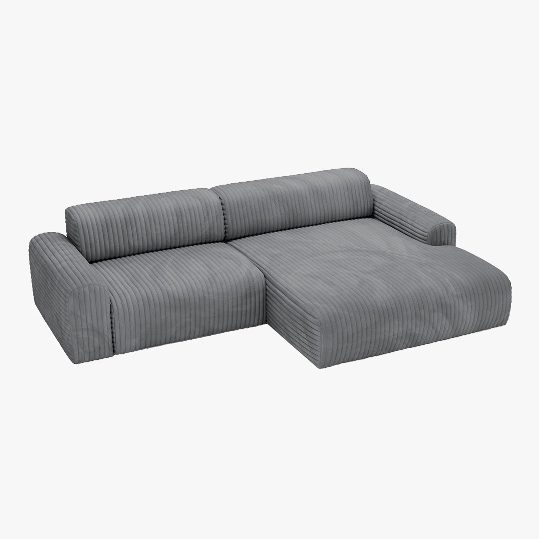 SOFIA Canapé d'angle en velours gros côtelé gris foncé - Angle droit - Canapés d'angle - Mobilier Deco