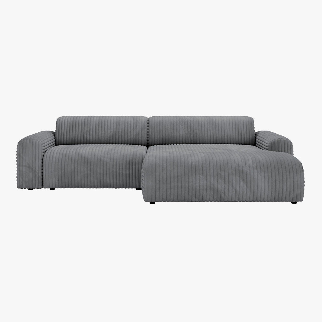 SOFIA Canapé d'angle en velours gros côtelé gris foncé - Angle droit - Canapés d'angle - Mobilier Deco