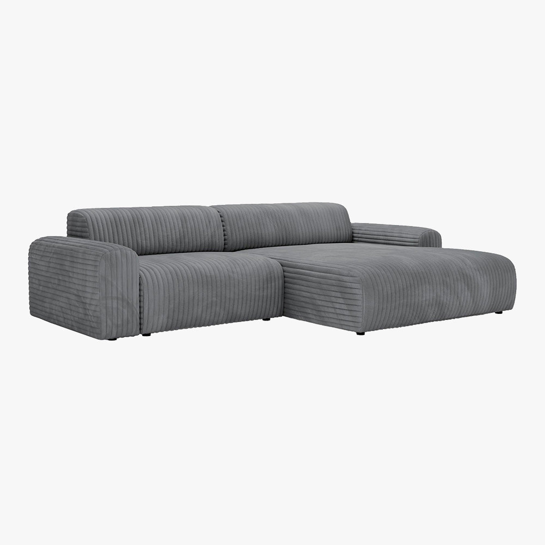 SOFIA Canapé d'angle en velours gros côtelé gris foncé - Angle droit - Canapés d'angle - Mobilier Deco