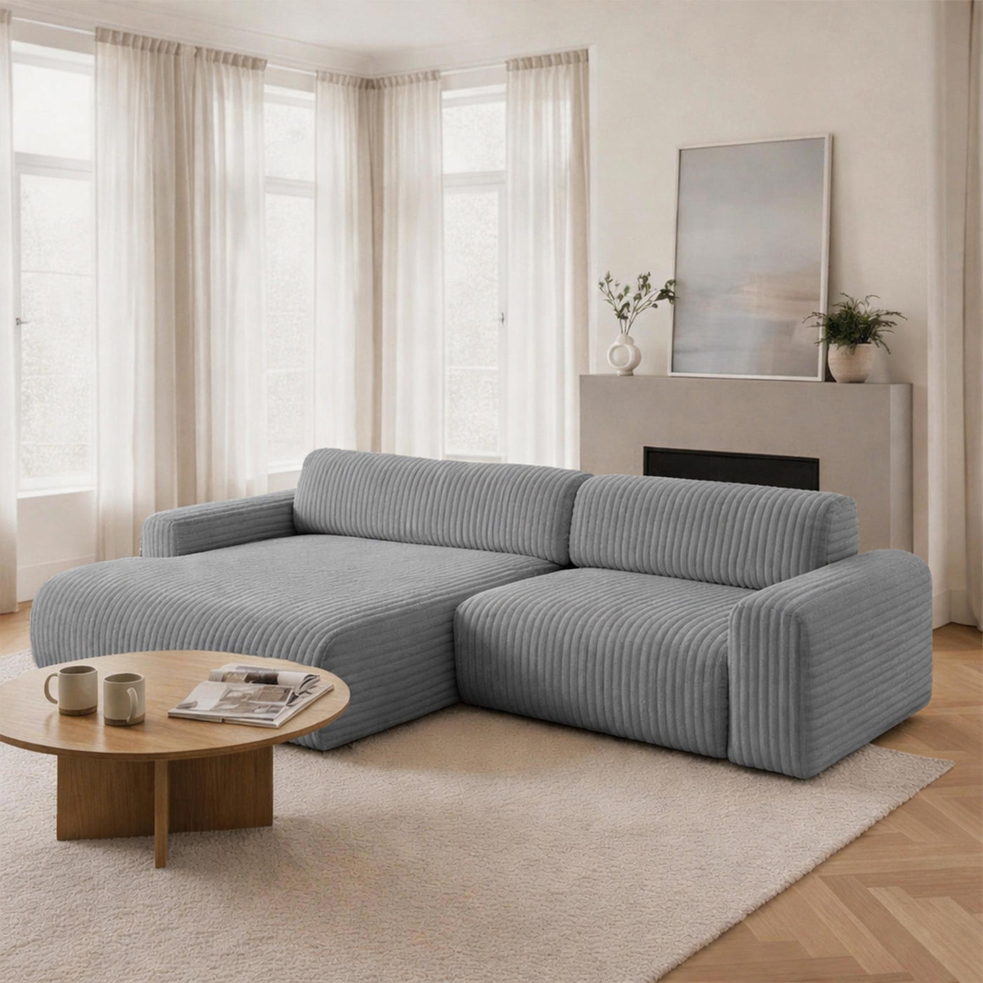 SOFIA Canapé d'angle en velours gros côtelé gris foncé - Angle gauche - Canapés d'angle - Mobilier Deco