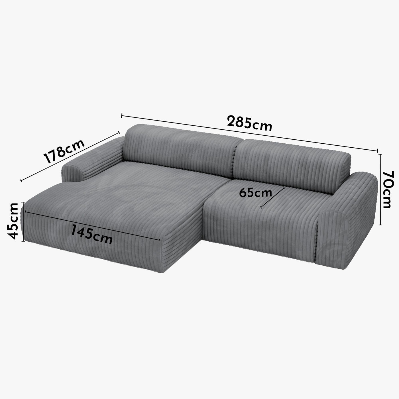 SOFIA Canapé d'angle en velours gros côtelé gris foncé - Angle gauche - Canapés d'angle - Mobilier Deco